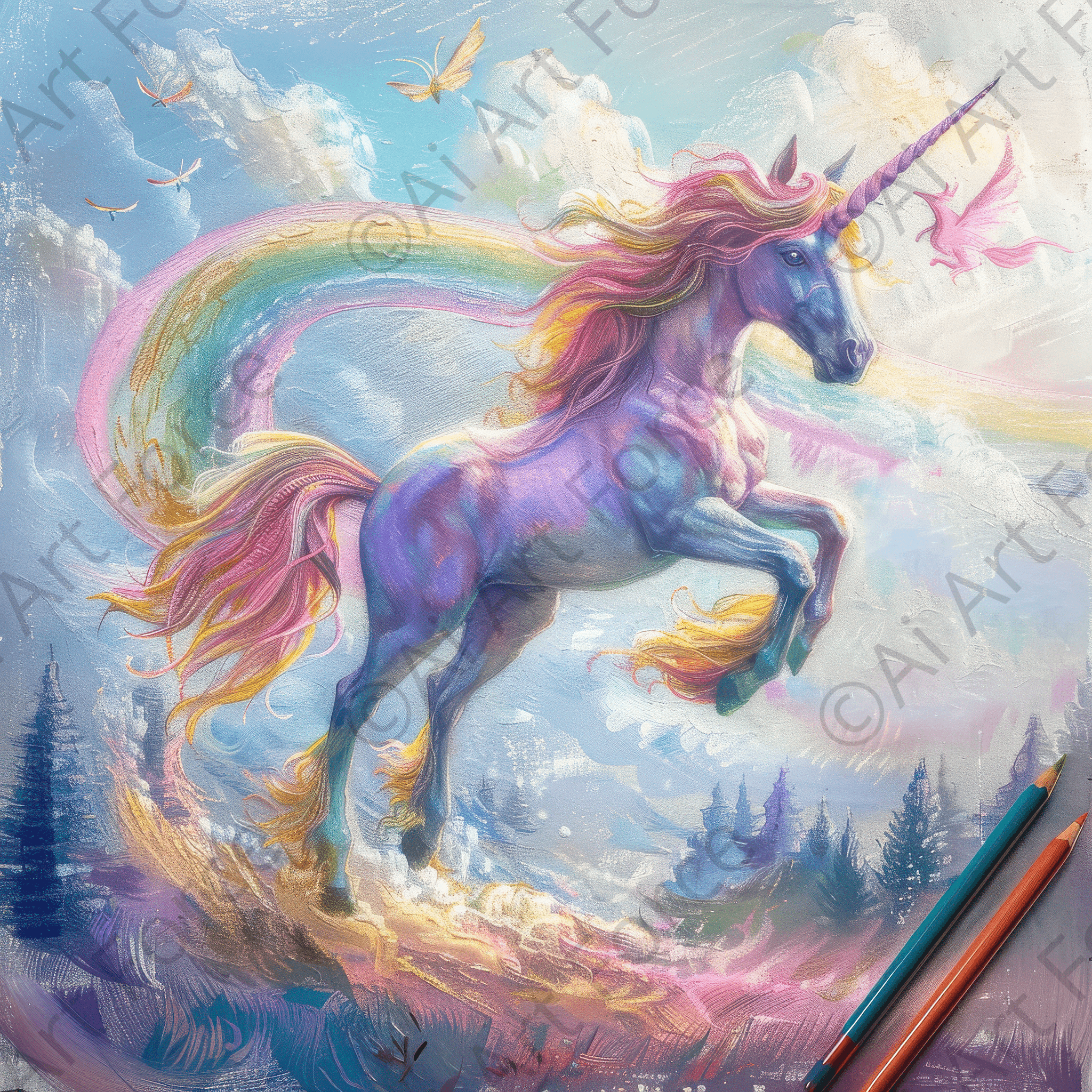 Digital Ai Artwork, of Children Kids Room Art Unicorn Fantasy 3, ideal for art enthusiasts and collectors.