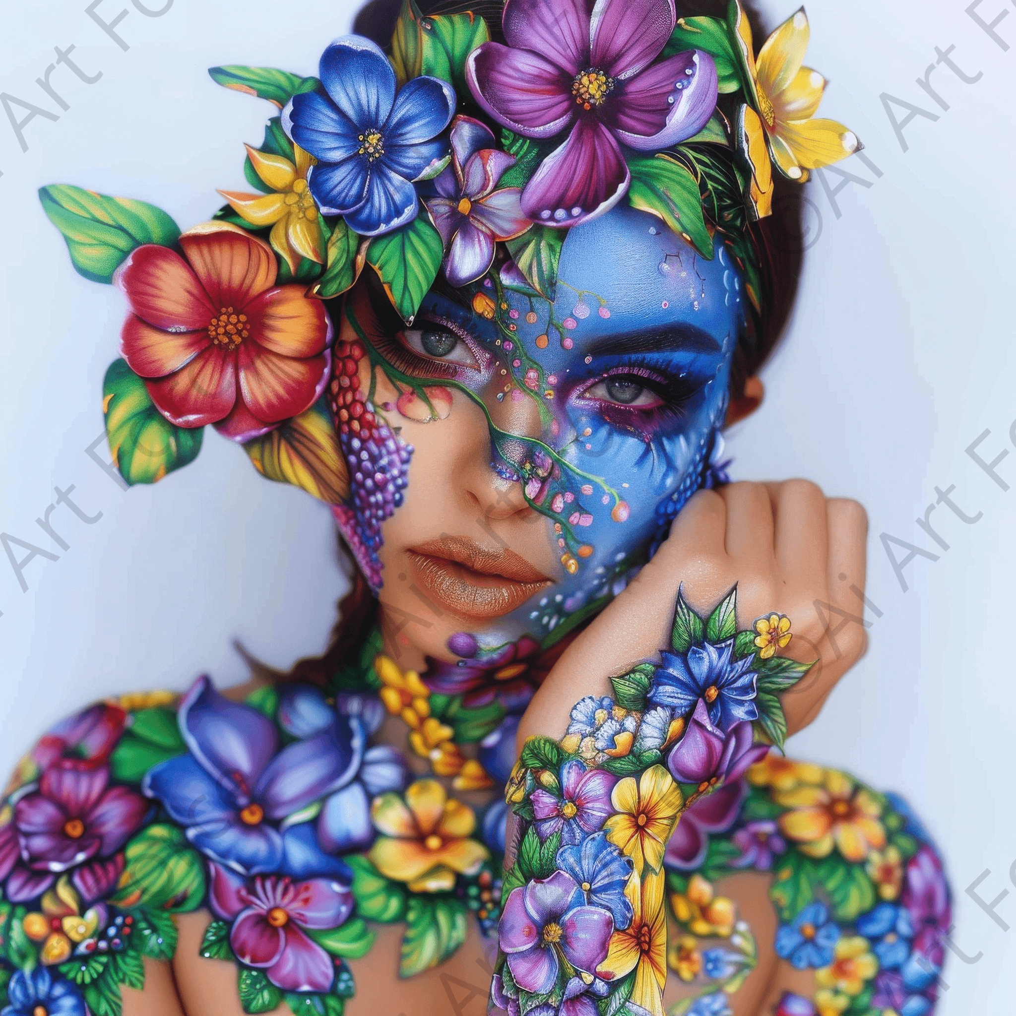 Digital Ai Artwork, of Colorfull Flower Art Bodypaint 12, ideal for art enthusiasts and collectors.