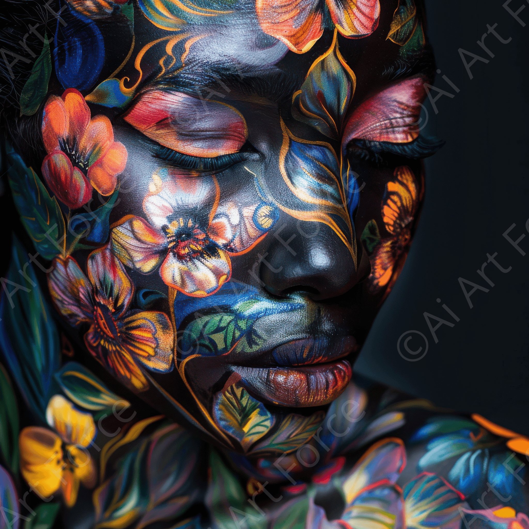 Digital Ai Artwork, of Colorfull Flower Art Bodypaint 5, ideal for art enthusiasts and collectors.