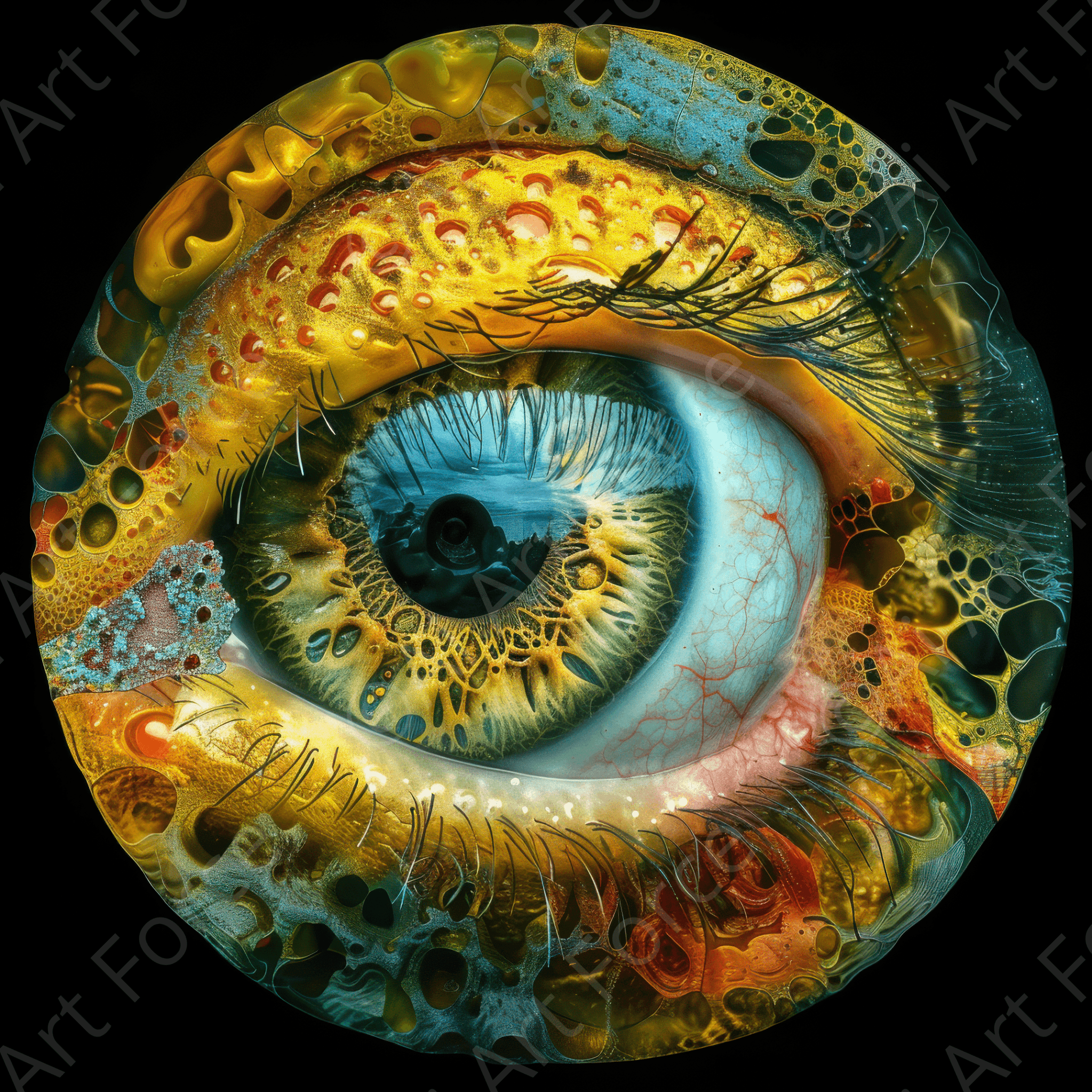 Digital Ai Artwork, of Colorfull Fungi eye looking at you, ideal for art enthusiasts and collectors.