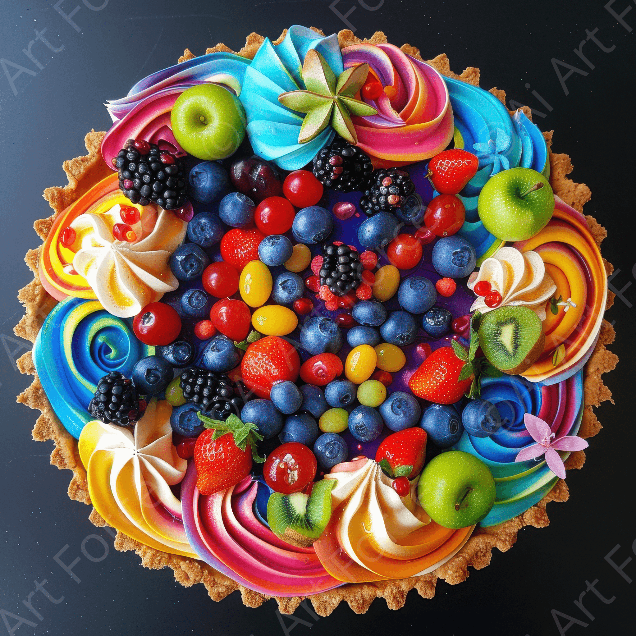 Digital Ai Artwork, of Colorfull pastry fruit pie 3, ideal for art enthusiasts and collectors.