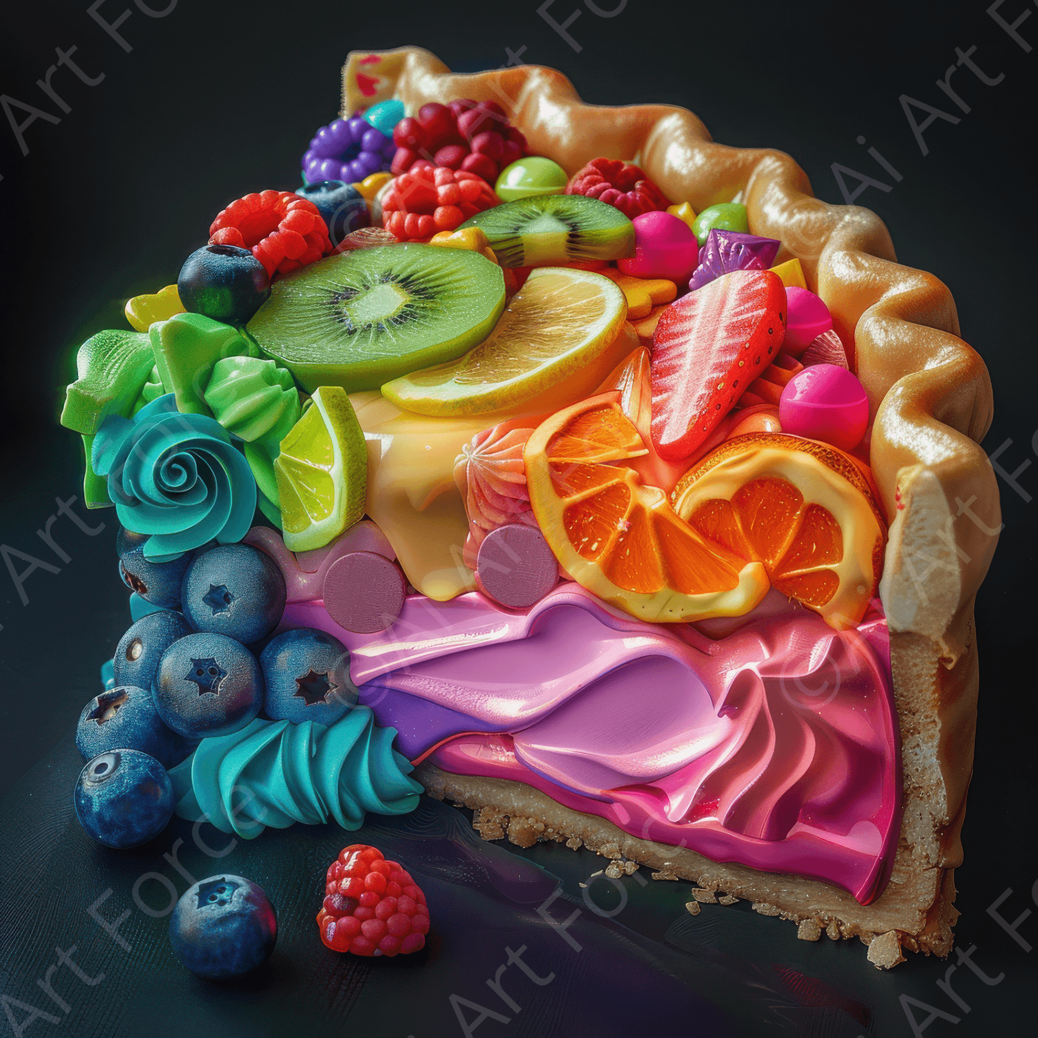 Digital Ai Artwork, of Colorfull pastry fruit pie 6, ideal for art enthusiasts and collectors.