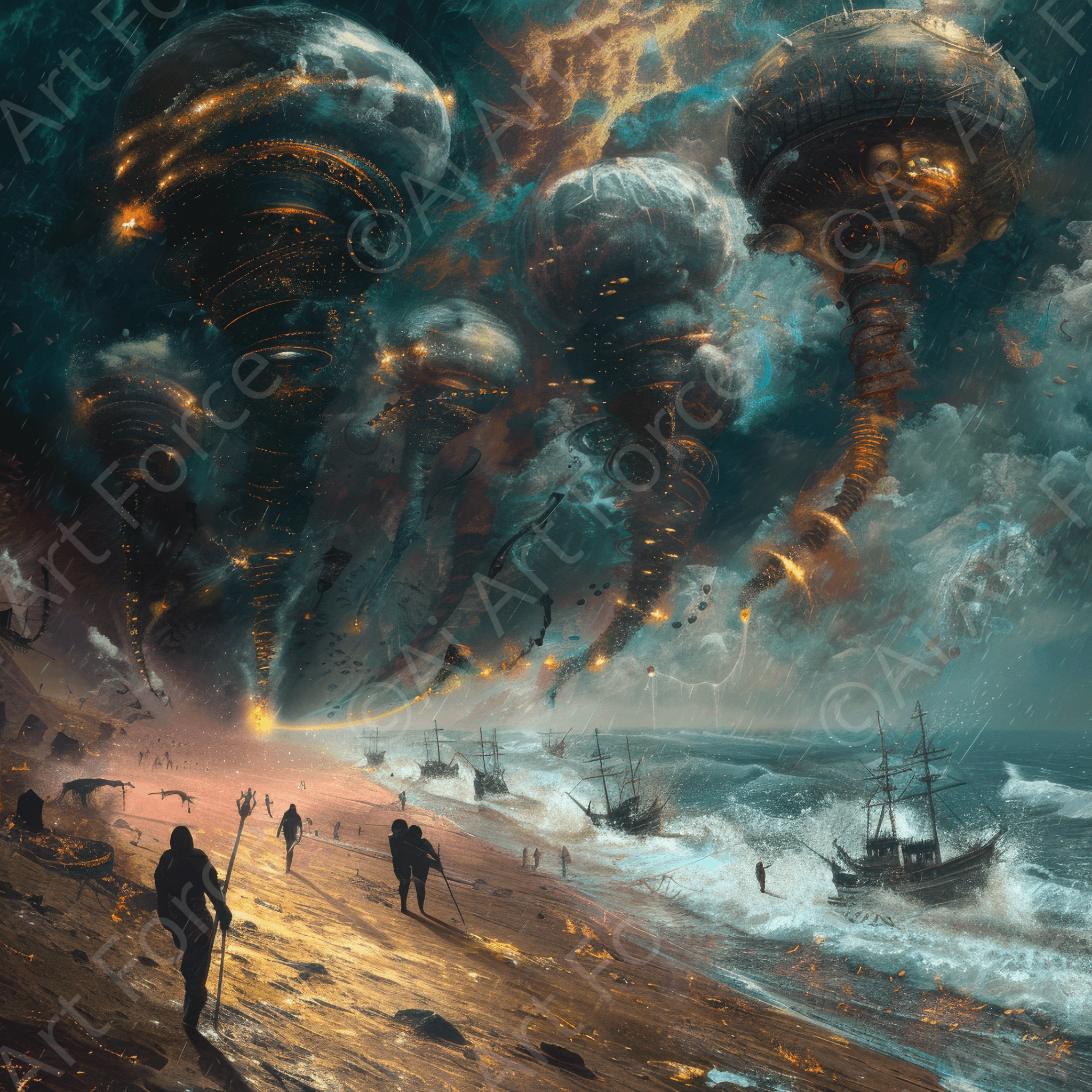 Digital Ai Artwork, of Dreamers Walking trough otherworldly universe, ideal for art enthusiasts and collectors.