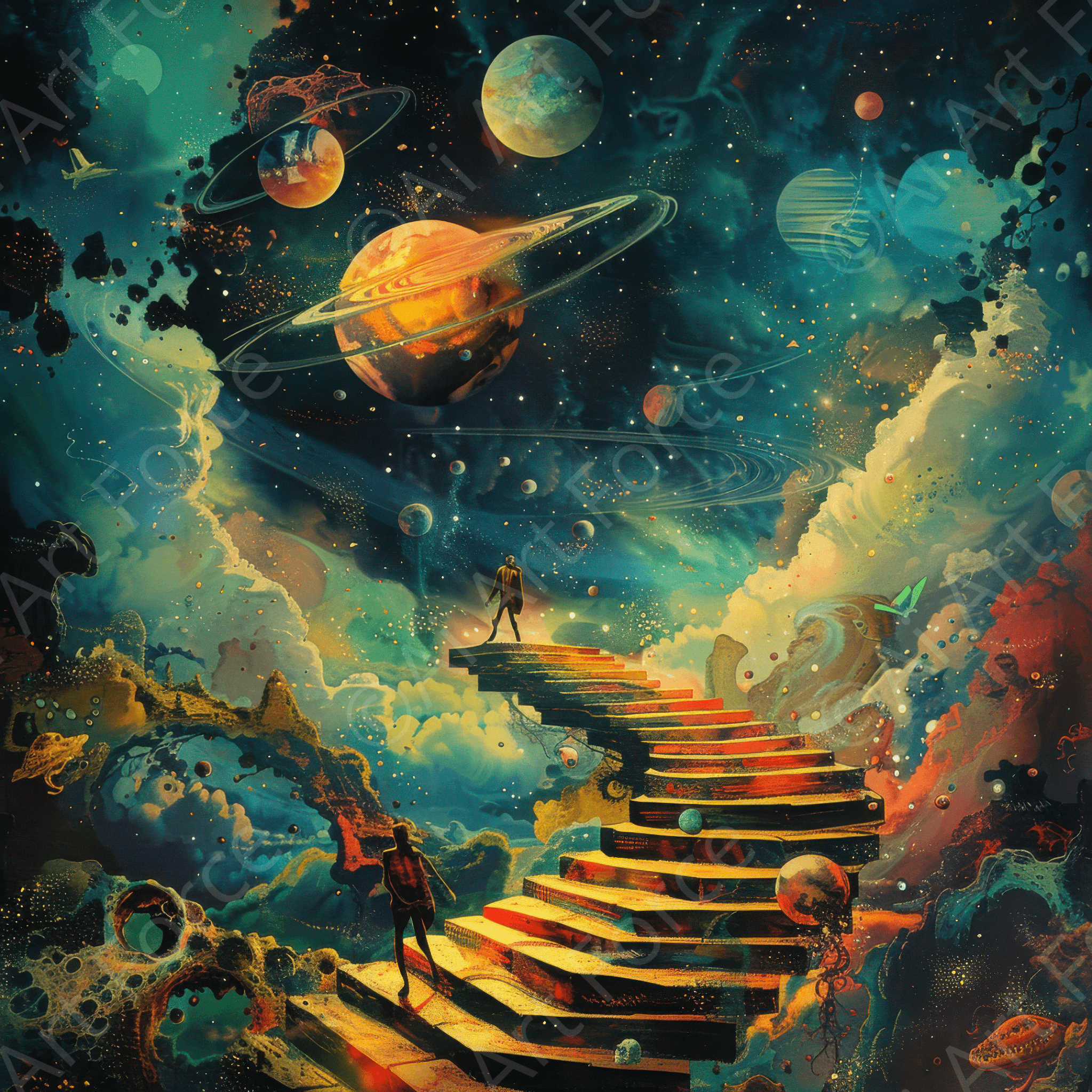 Digital Ai Artwork, of Dreamers inside dreamworlds exploring, ideal for art enthusiasts and collectors.