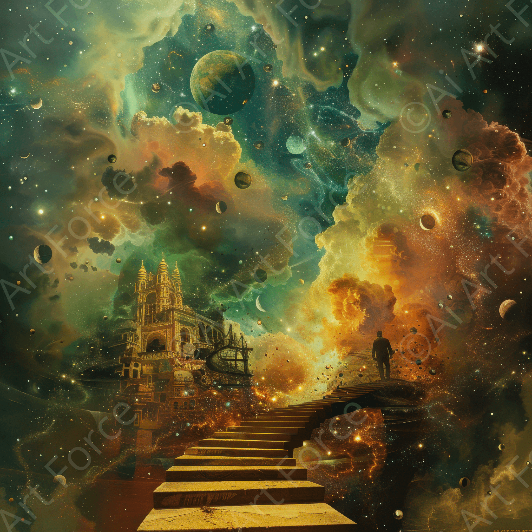 Digital Ai Artwork, of Dreamers walking around dreamworlds, ideal for art enthusiasts and collectors.