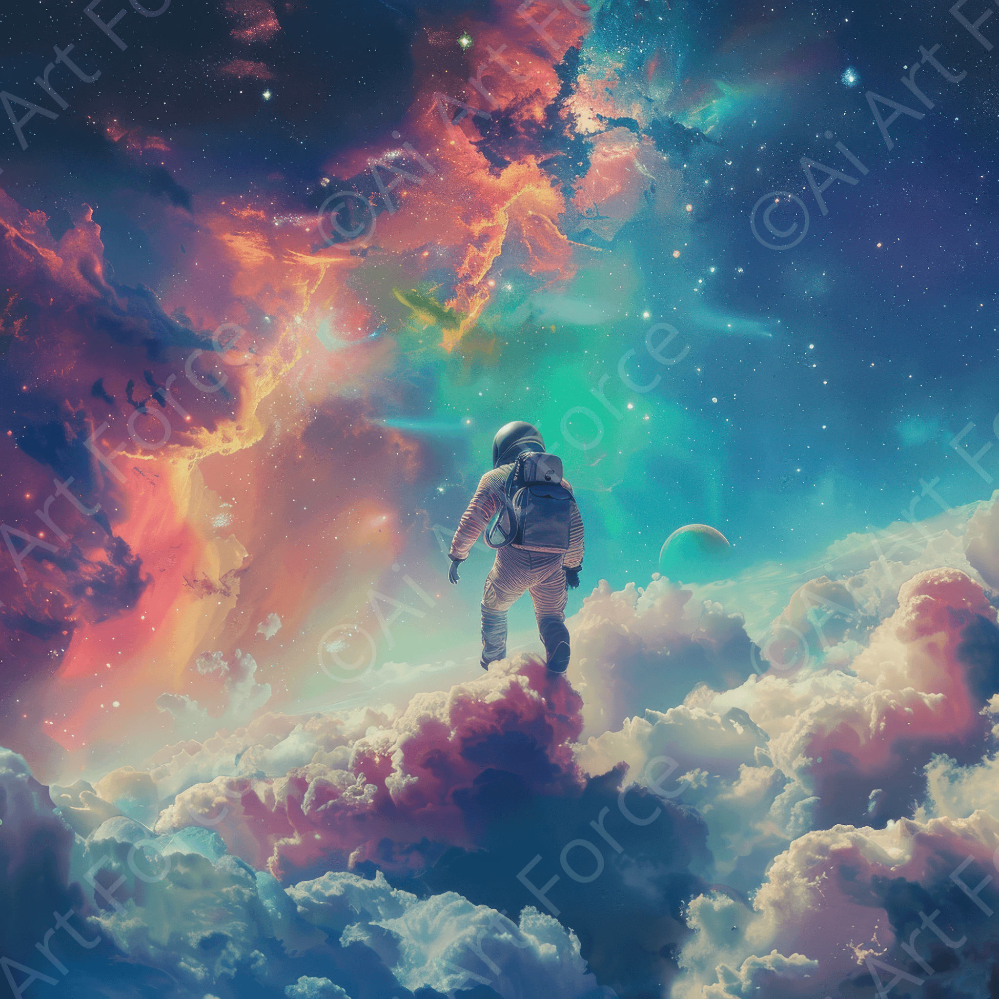 Digital Ai Artwork, of Dreaming being an Astronaut Spacefloater, ideal for art enthusiasts and collectors.