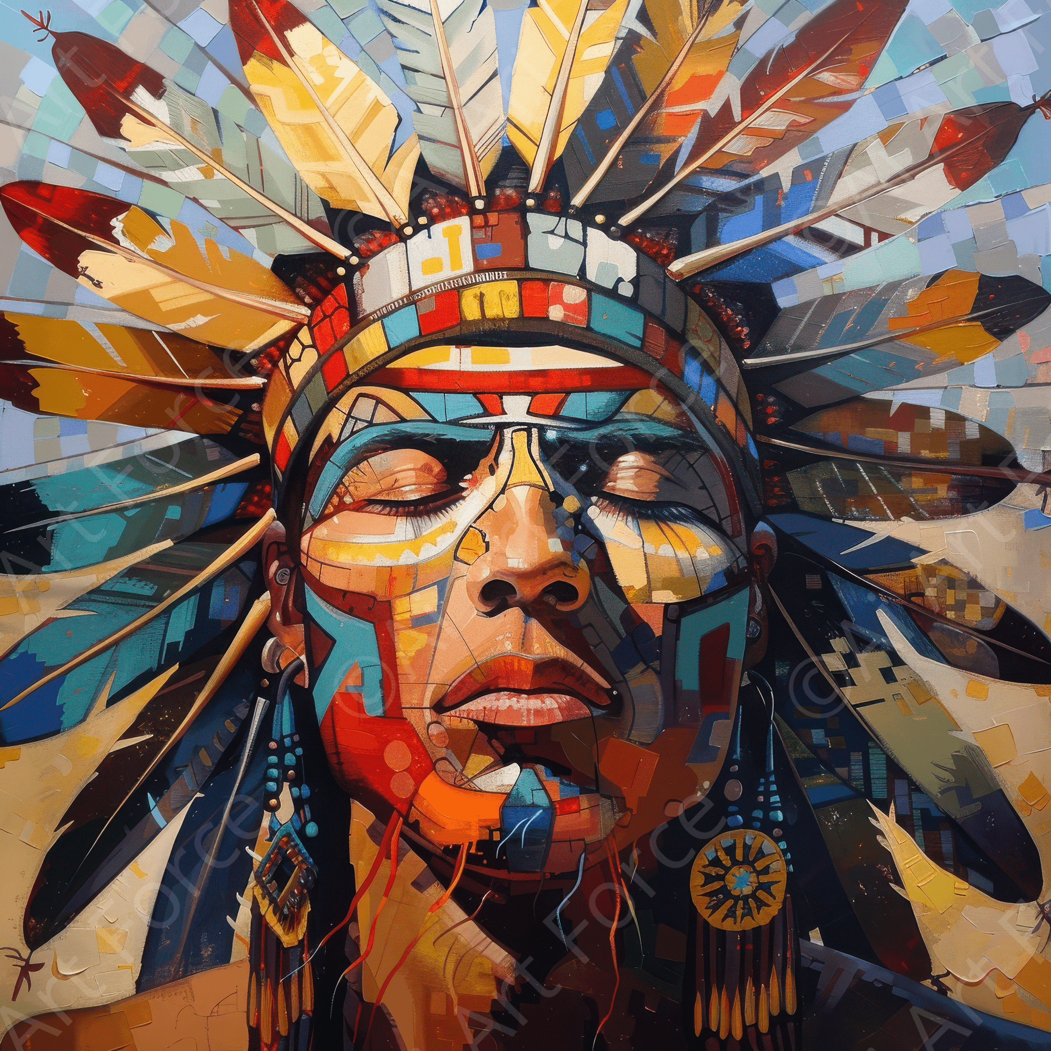 Digital Ai Artwork, of Expressionism art style Native Americans ancestors, ideal for art enthusiasts and collectors.