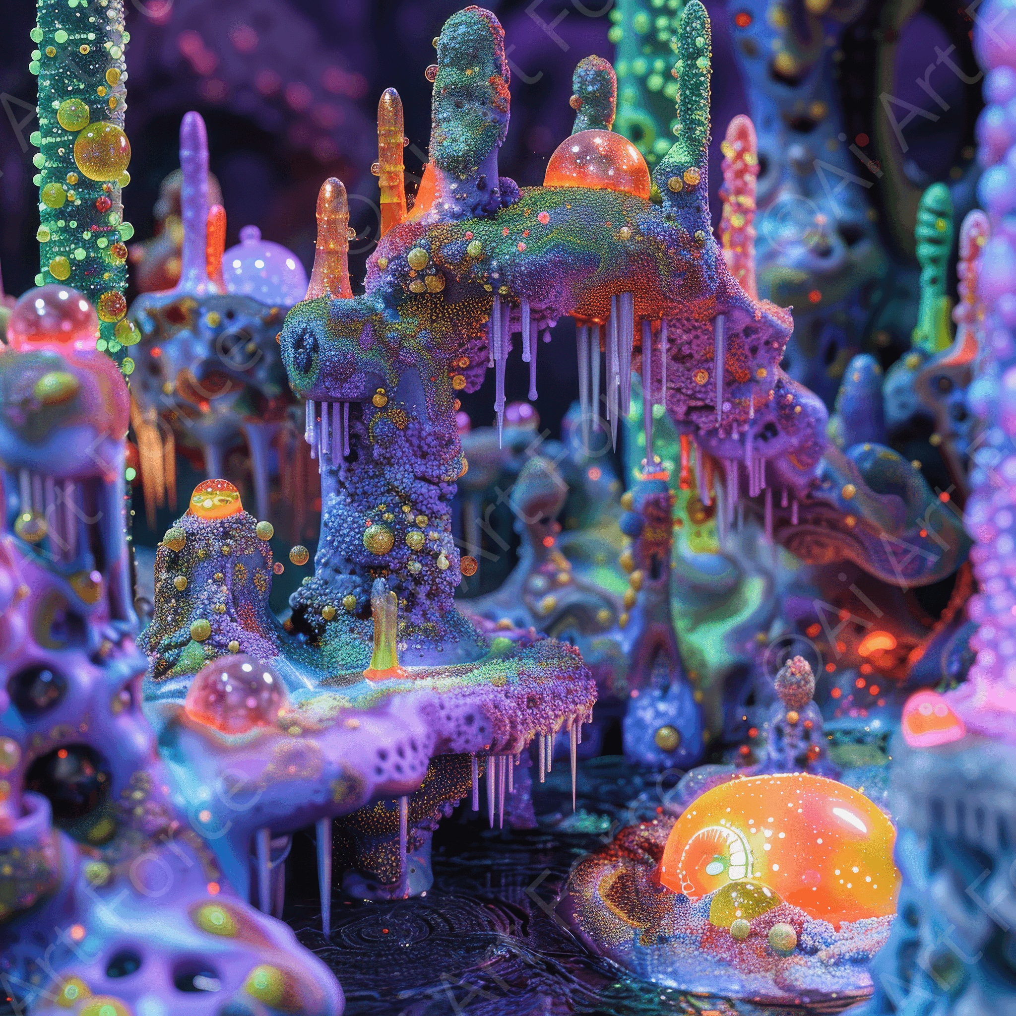 Digital Ai Artwork, of Fluorescent Fantasy World, ideal for art enthusiasts and collectors.
