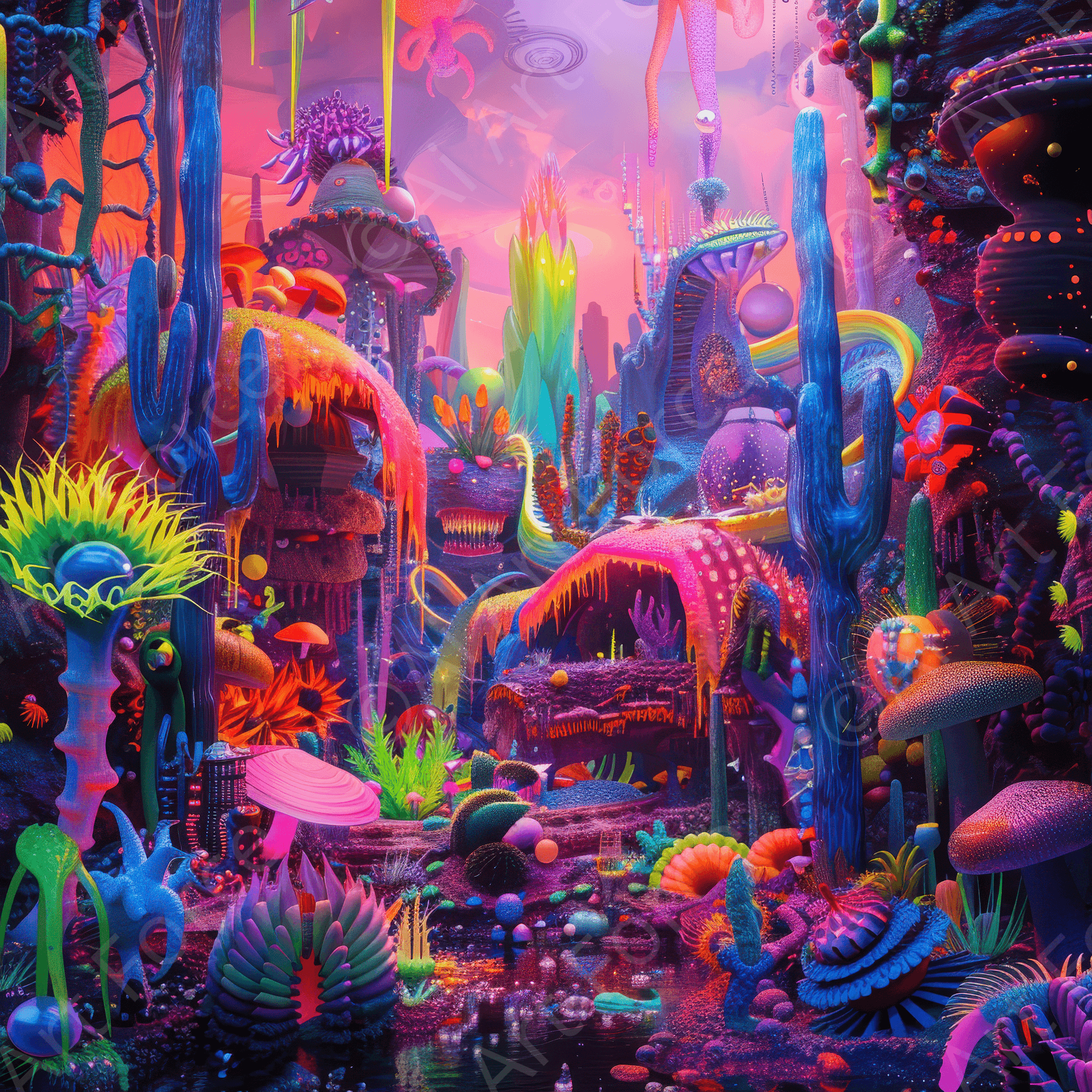Digital Ai Artwork, of Fluorescent Fantasy World 2, ideal for art enthusiasts and collectors.