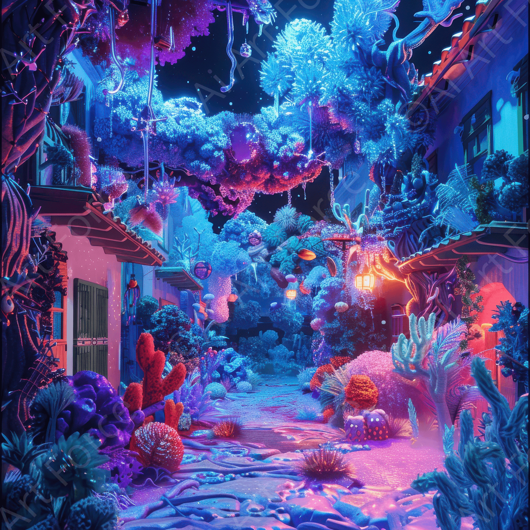 Digital Ai Artwork, of Fluorescent Fantasy World 3, ideal for art enthusiasts and collectors.