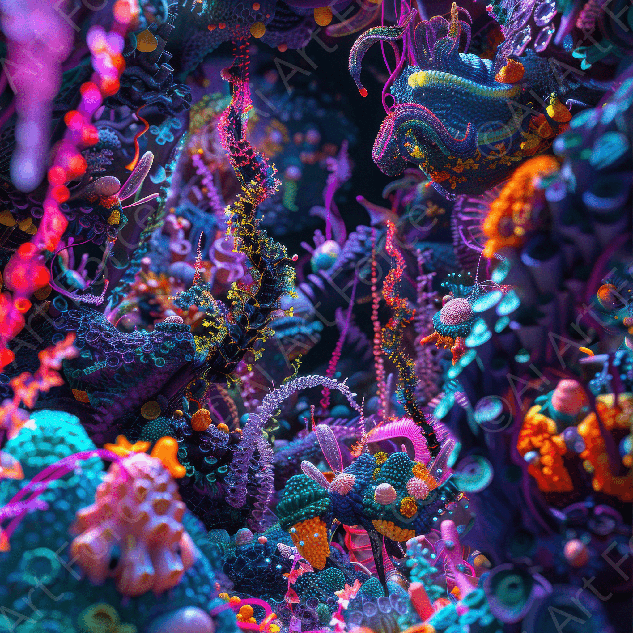 Digital Ai Artwork, of Fluorescent Fantasy World 4, ideal for art enthusiasts and collectors.