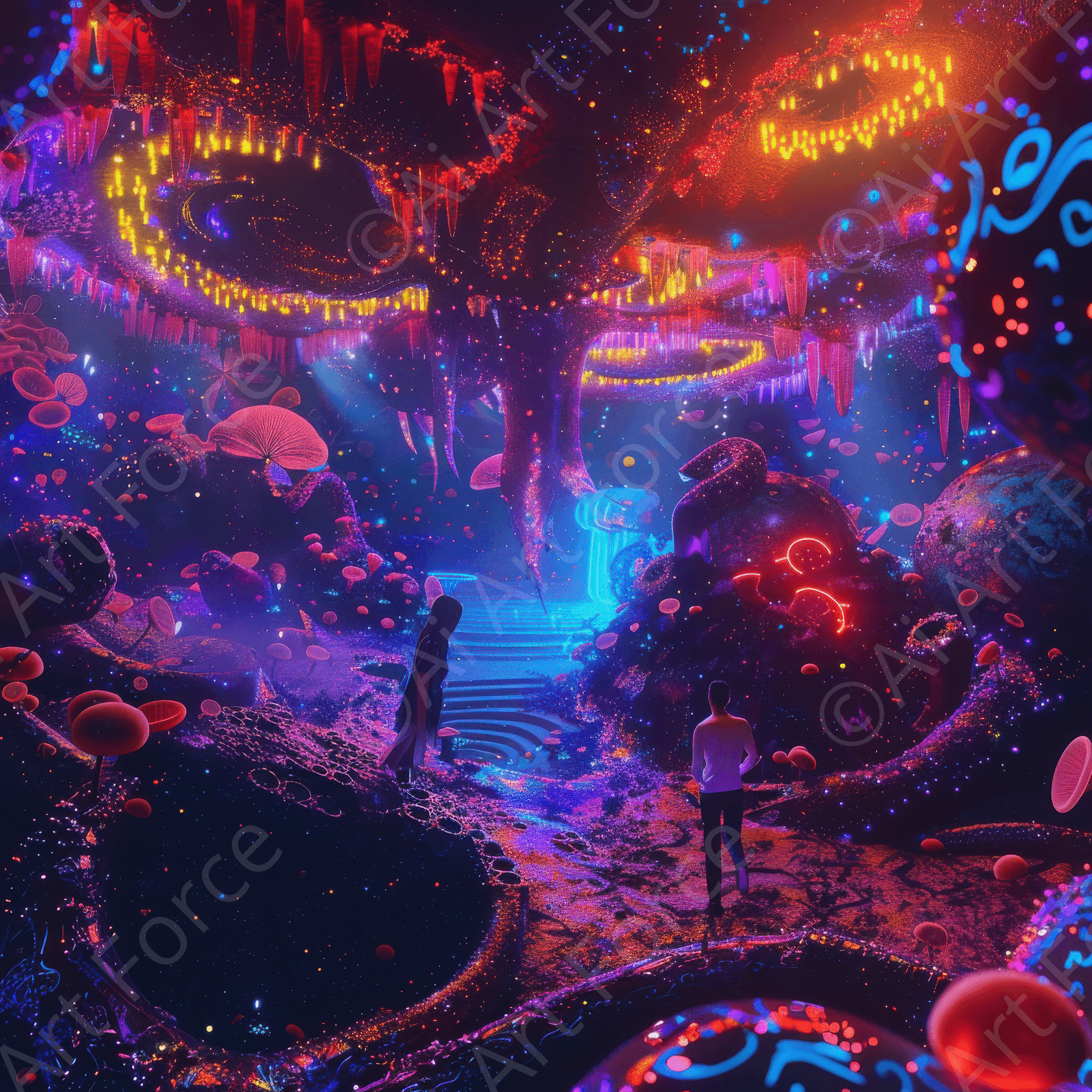 Digital Ai Artwork, of Fluorescent Fantasy World 7, ideal for art enthusiasts and collectors.