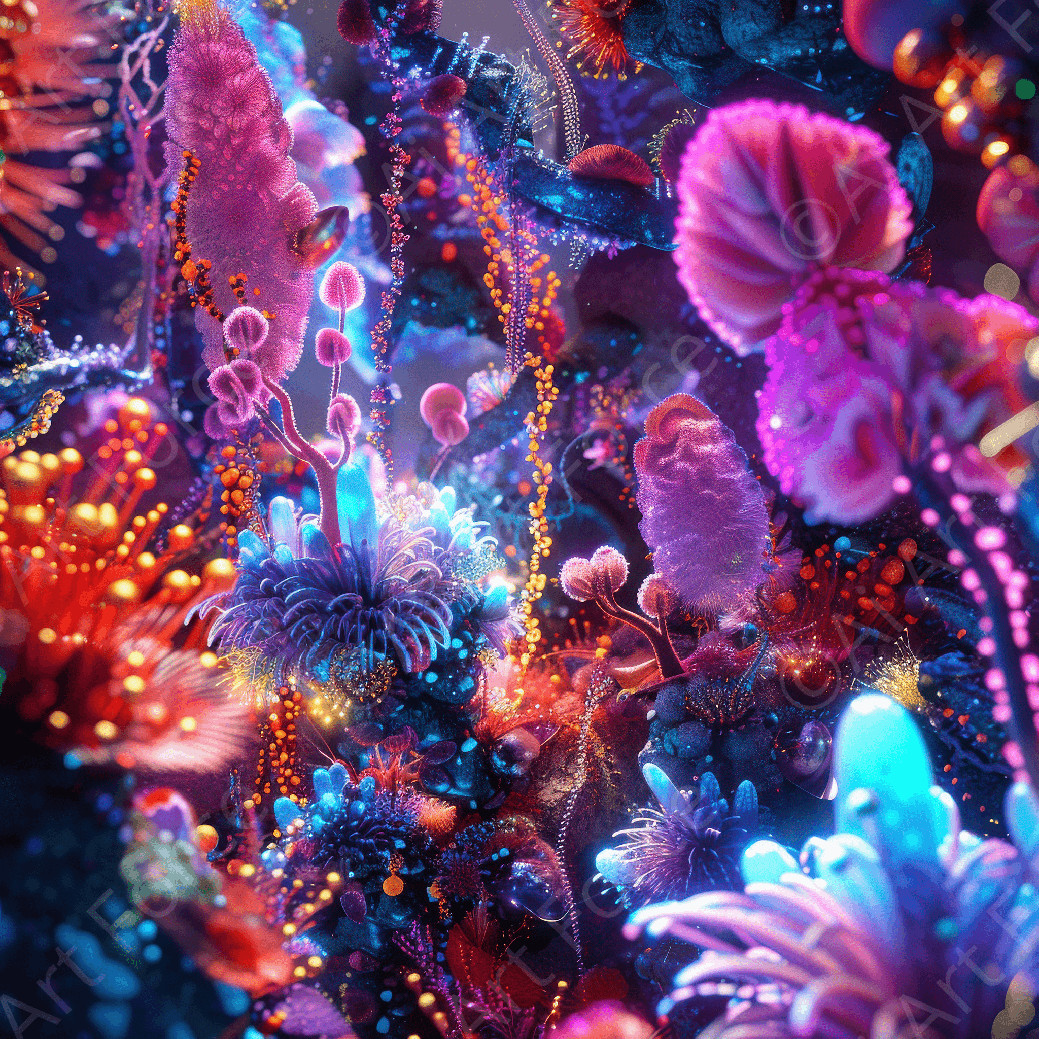 Digital Ai Artwork, of Fluorescent Fantasy World 8, ideal for art enthusiasts and collectors.