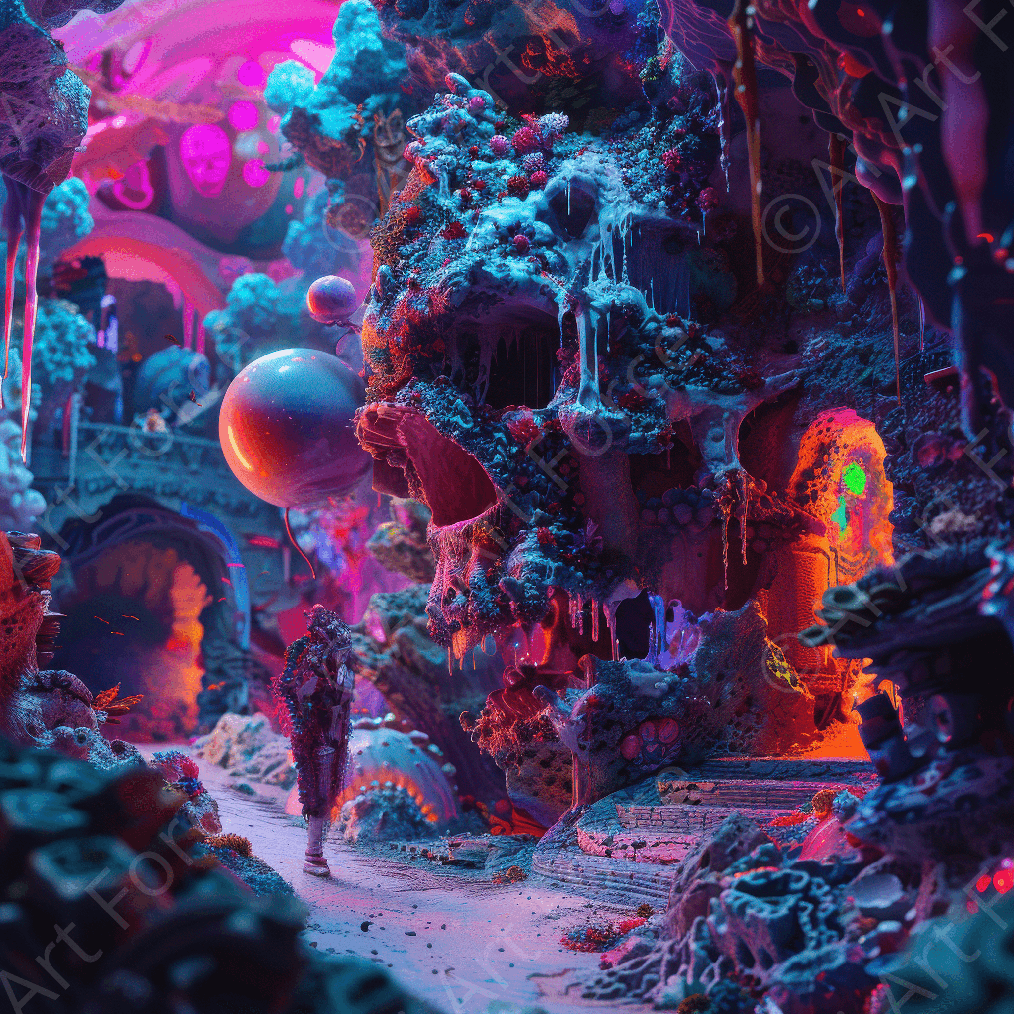 Digital Ai Artwork, of Fluorescent Fantasy World 9, ideal for art enthusiasts and collectors.