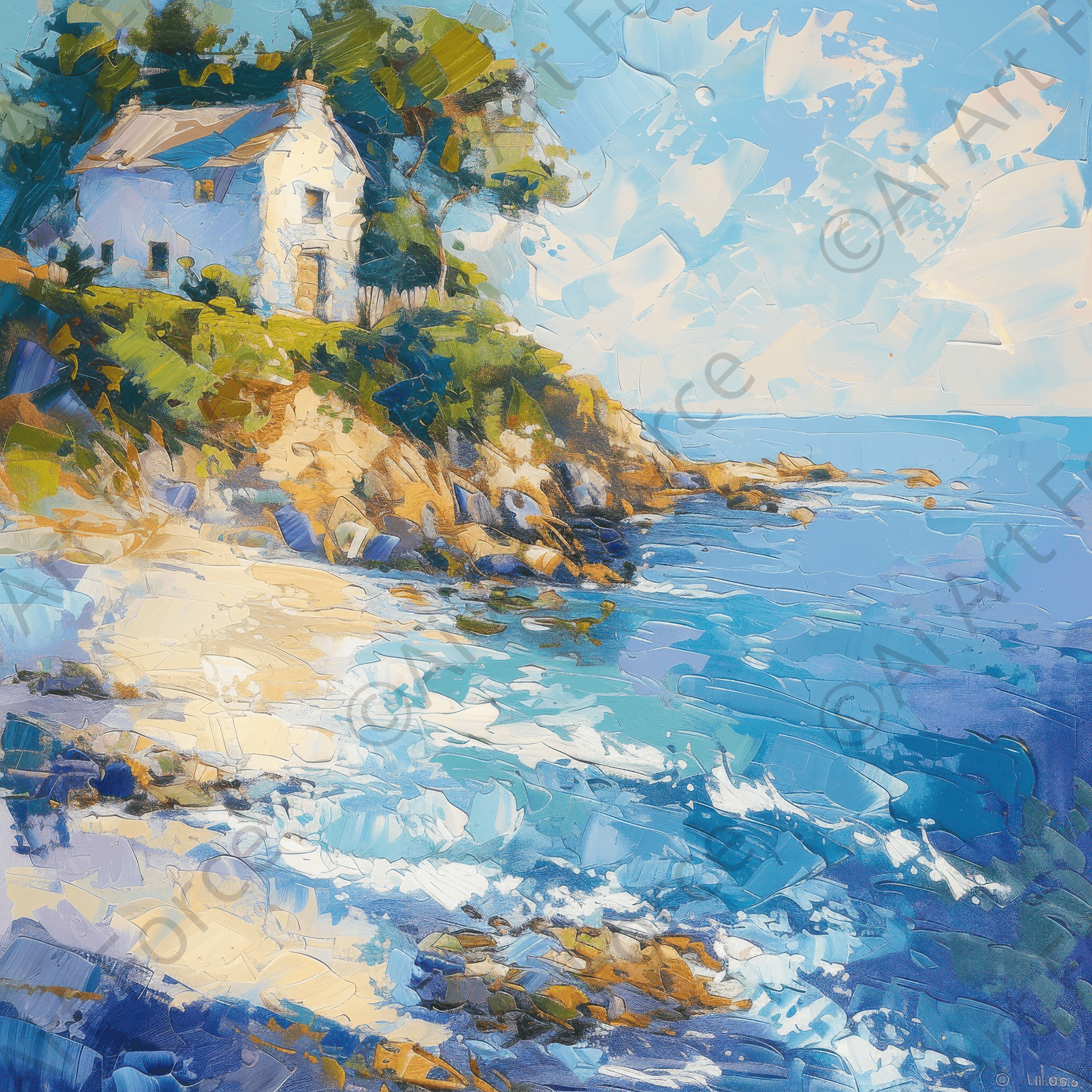 Digital Ai Artwork, of Impressionism coastal style beach feeling 2, ideal for art enthusiasts and collectors.