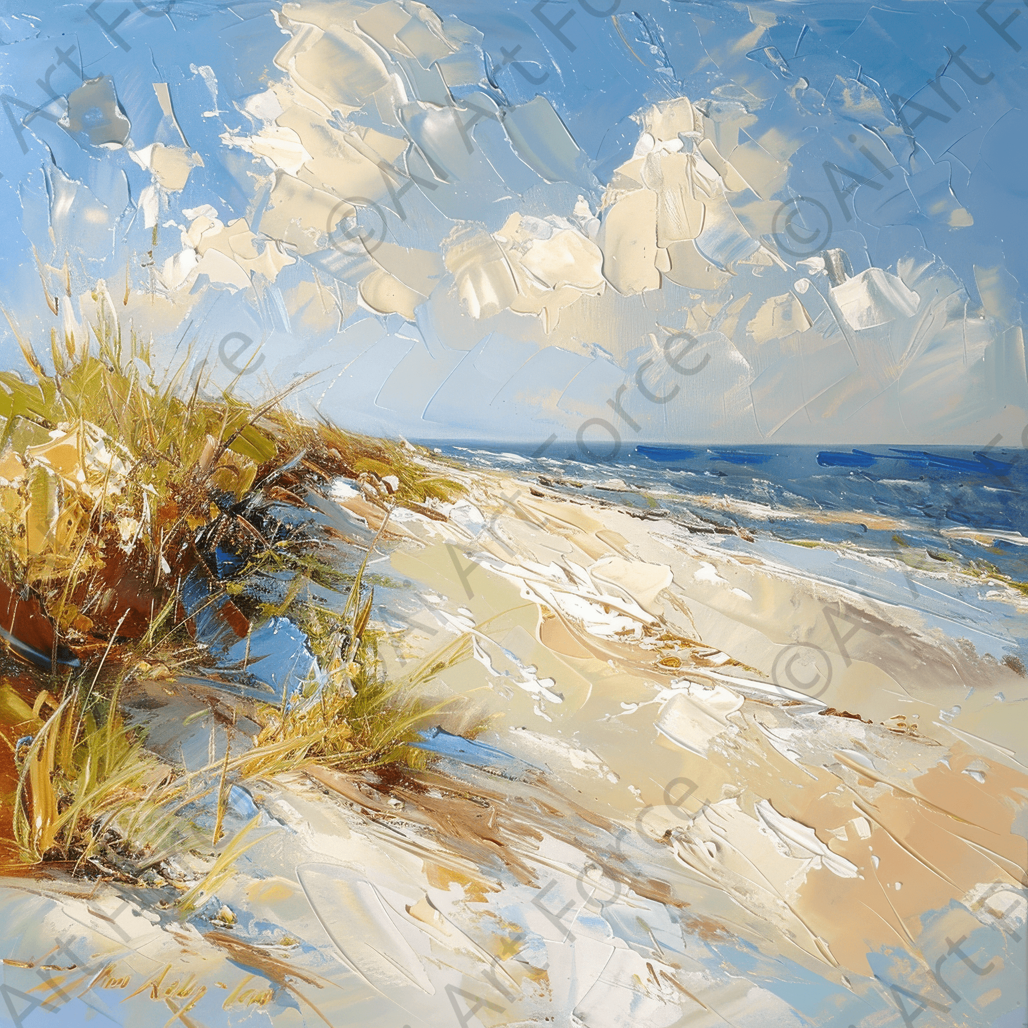 Digital Ai Artwork, of Impressionism coastal style beach feeling 4, ideal for art enthusiasts and collectors.