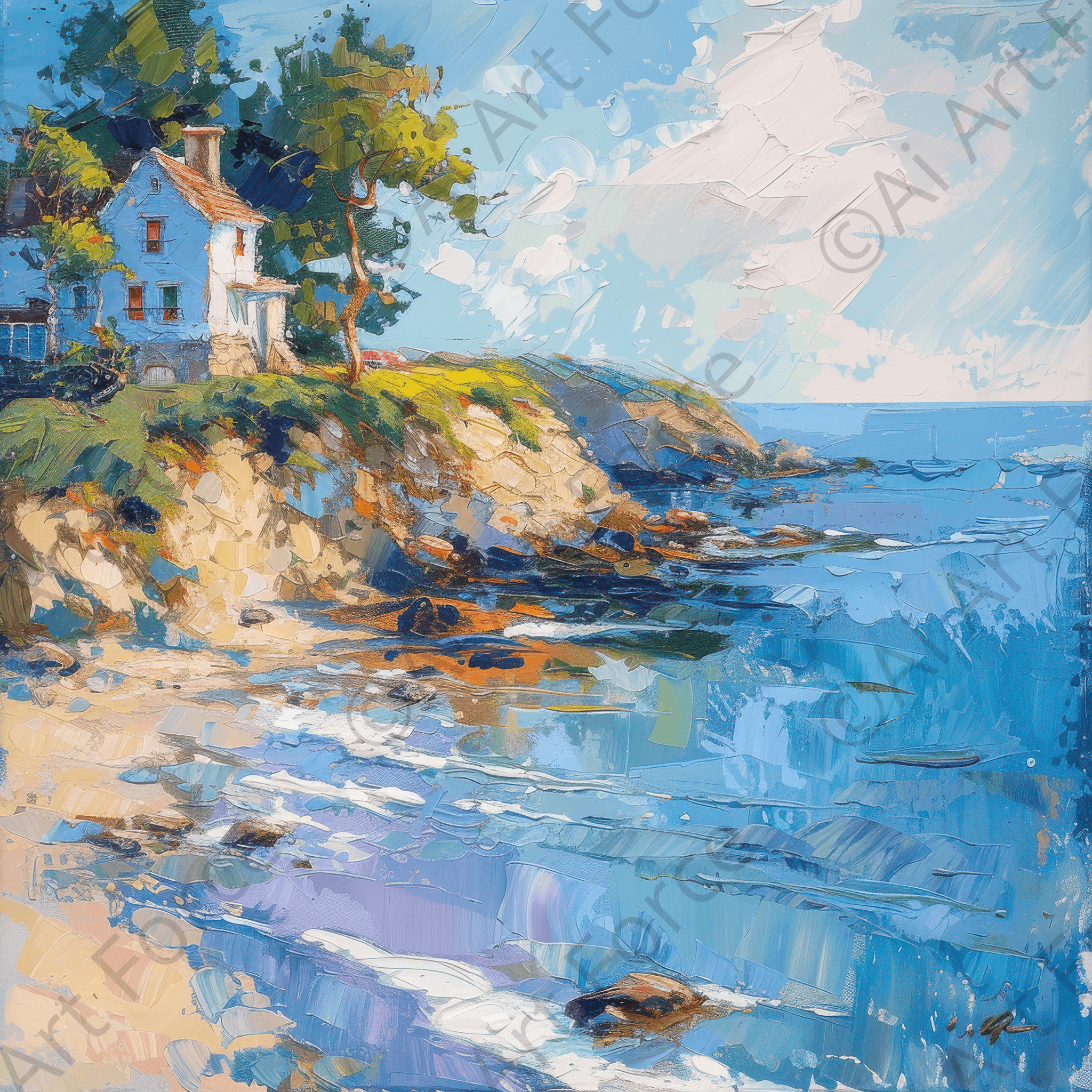 Digital Ai Artwork, of Impressionism coastal style beach feeling 5, ideal for art enthusiasts and collectors.