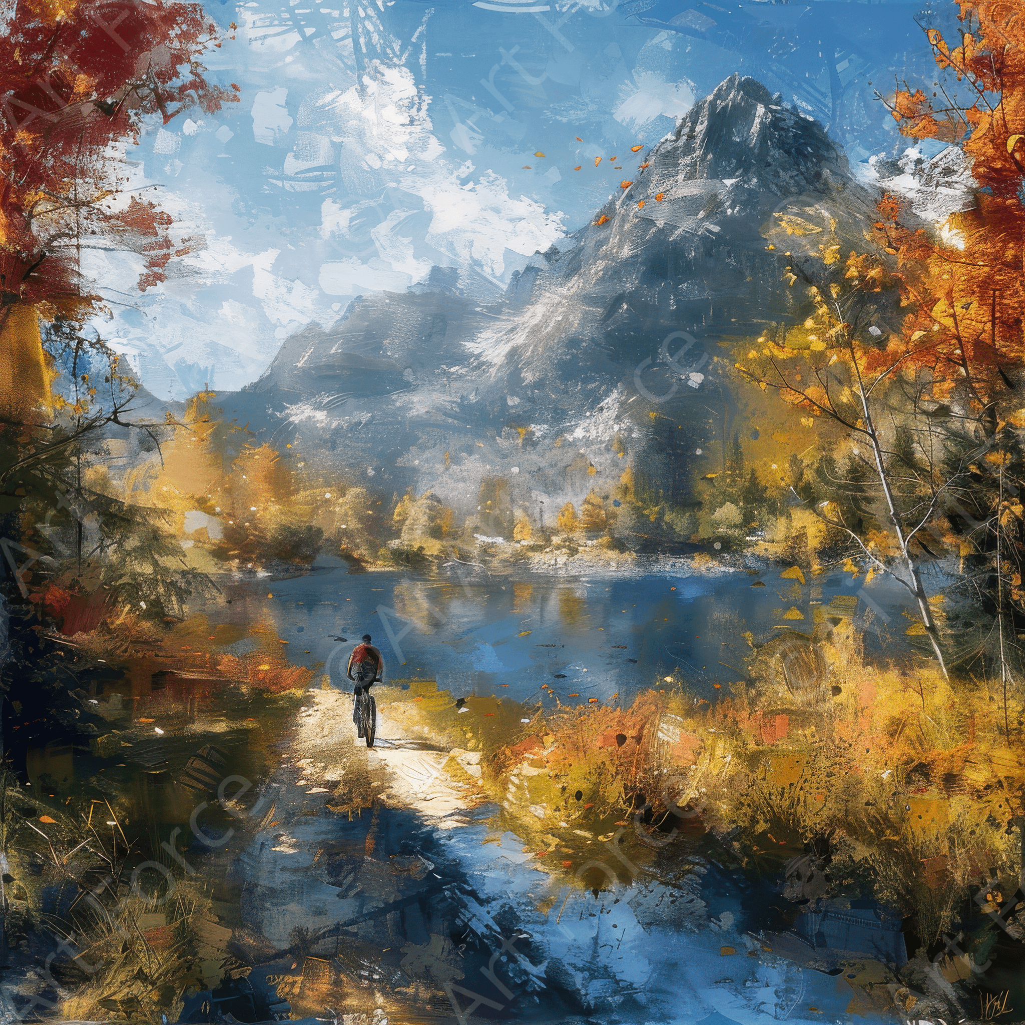 Digital Ai Artwork, of Impressionism cycling through beautiful nature 1, ideal for art enthusiasts and collectors.