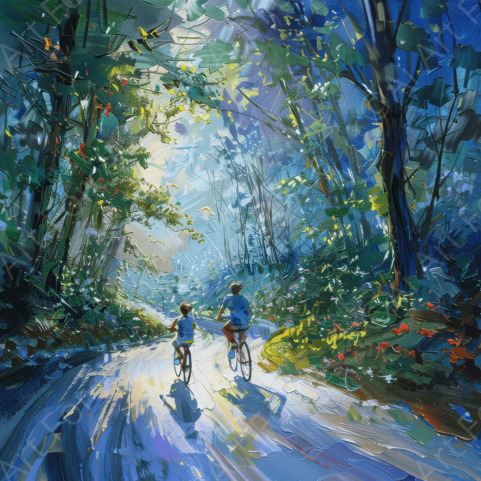 Digital Ai Artwork, of Impressionism cycling through beautiful nature 10, ideal for art enthusiasts and collectors.