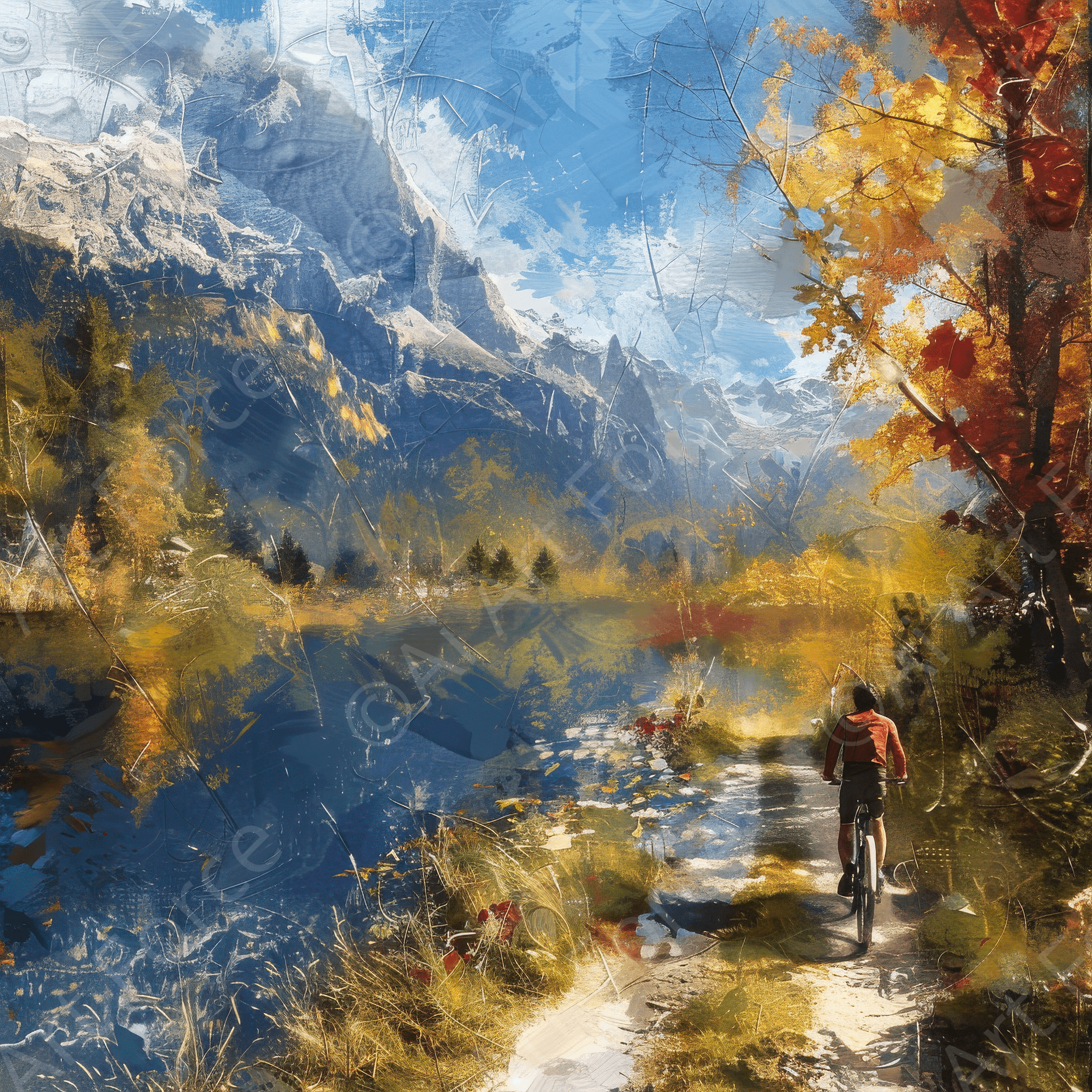 Digital Ai Artwork, of Impressionism cycling through beautiful nature 12, ideal for art enthusiasts and collectors.