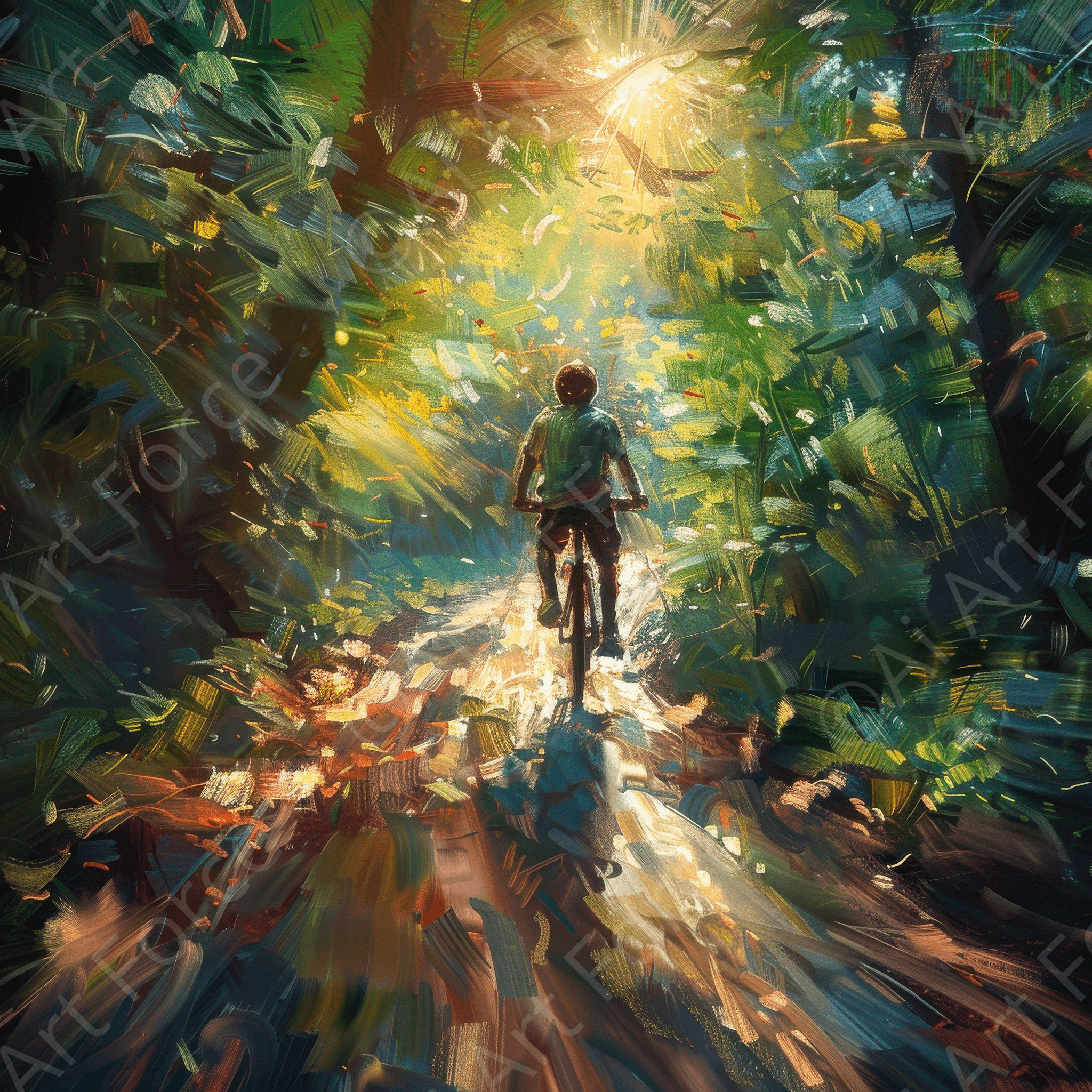 Digital Ai Artwork, of Impressionism cycling through beautiful nature 3, ideal for art enthusiasts and collectors.