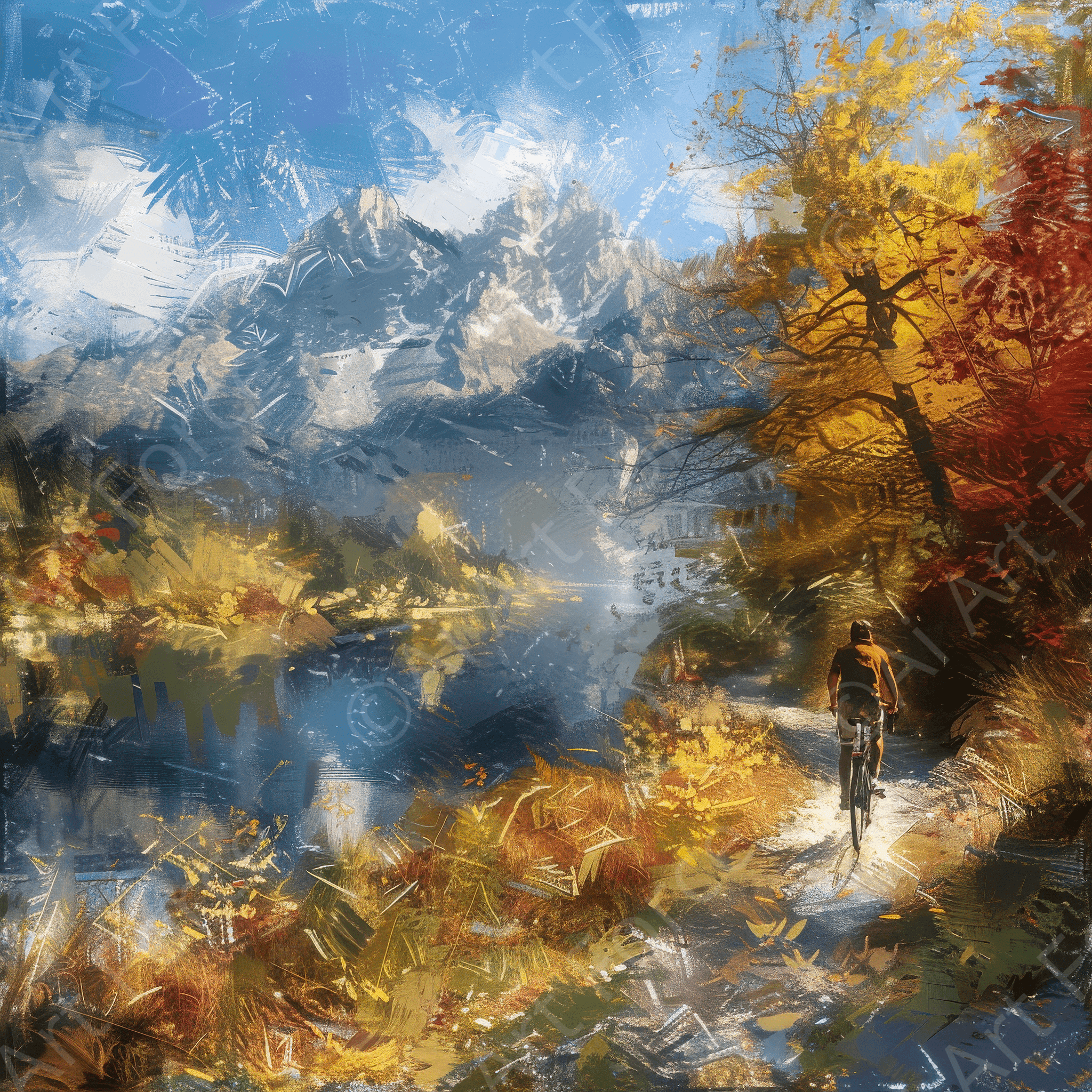 Digital Ai Artwork, of Impressionism cycling through beautiful nature 9, ideal for art enthusiasts and collectors.