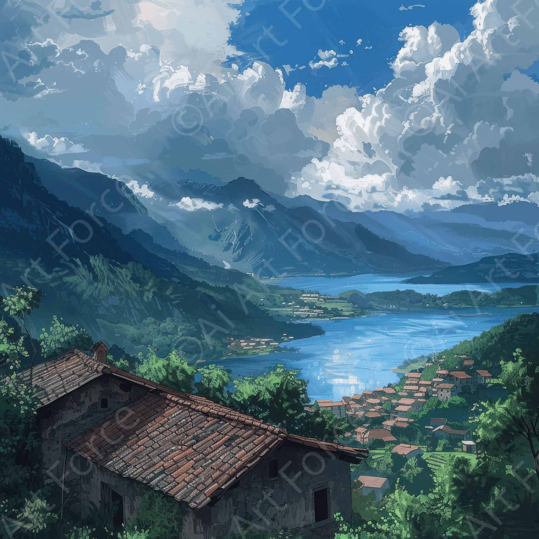 Digital Ai Artwork, of Landscape Mountains Painting, ideal for art enthusiasts and collectors.