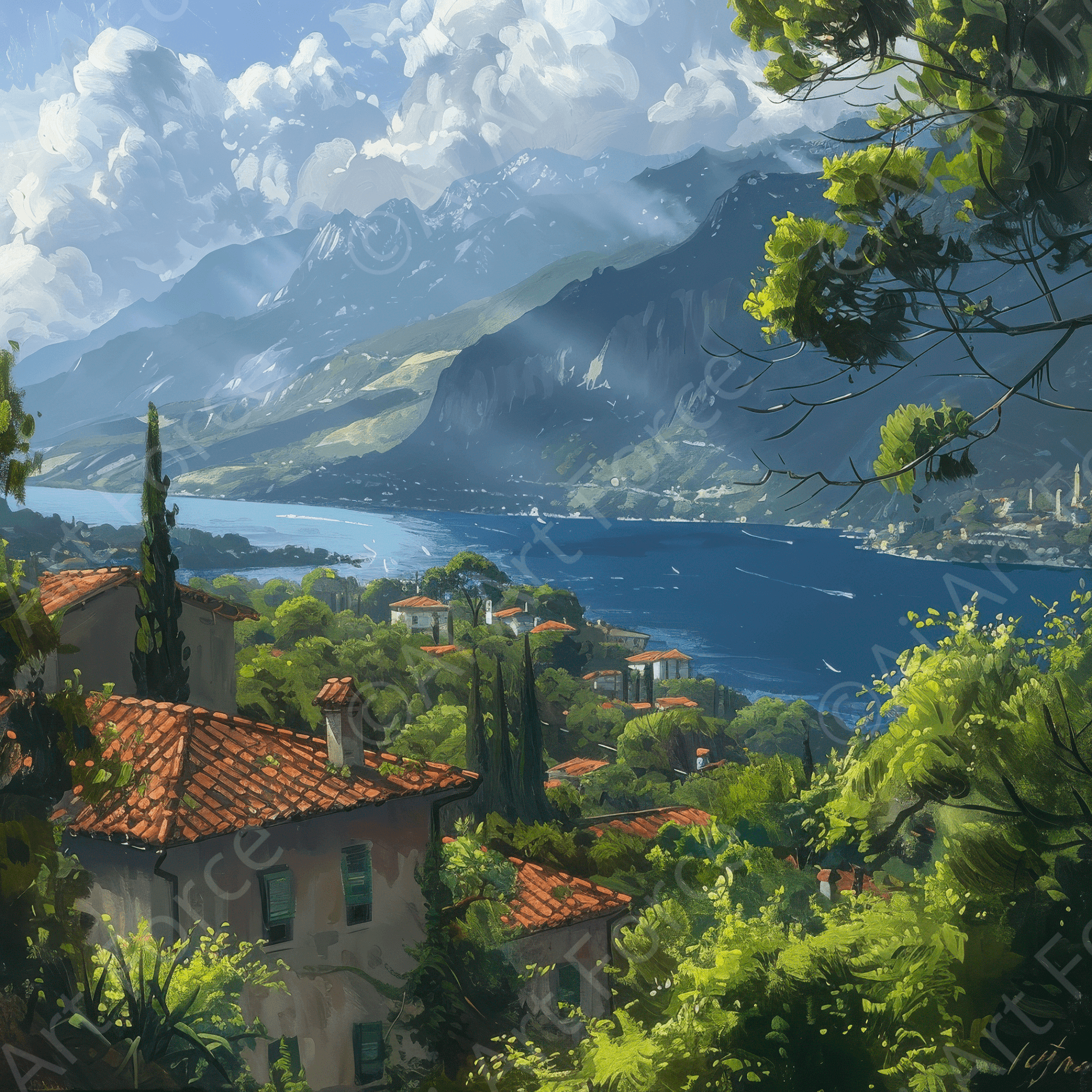 Digital Ai Artwork, of Landscape Mountains Painting 1, ideal for art enthusiasts and collectors.