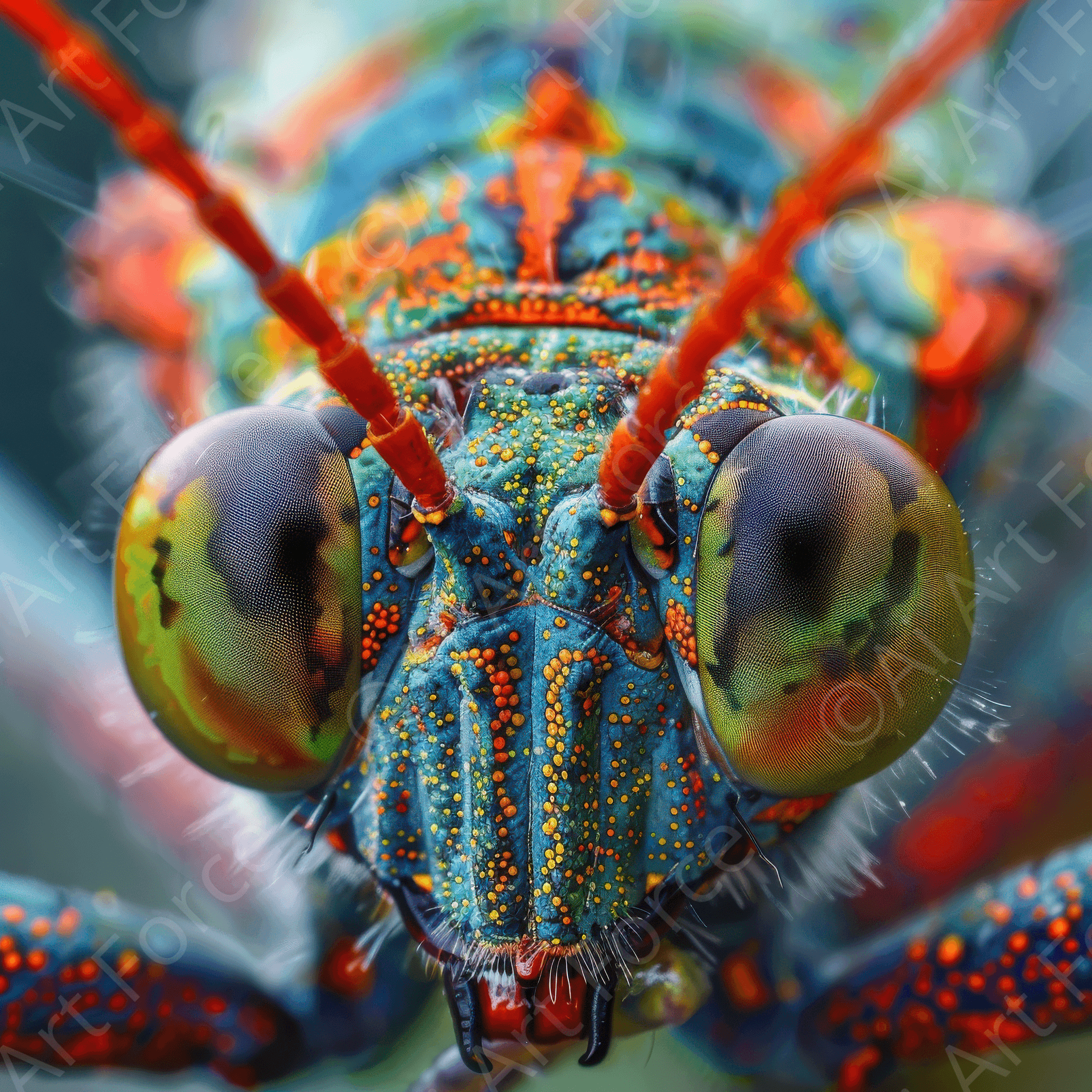 Digital Ai Artwork, of Macro Shot of a Colorfull Insect 5, ideal for art enthusiasts and collectors.