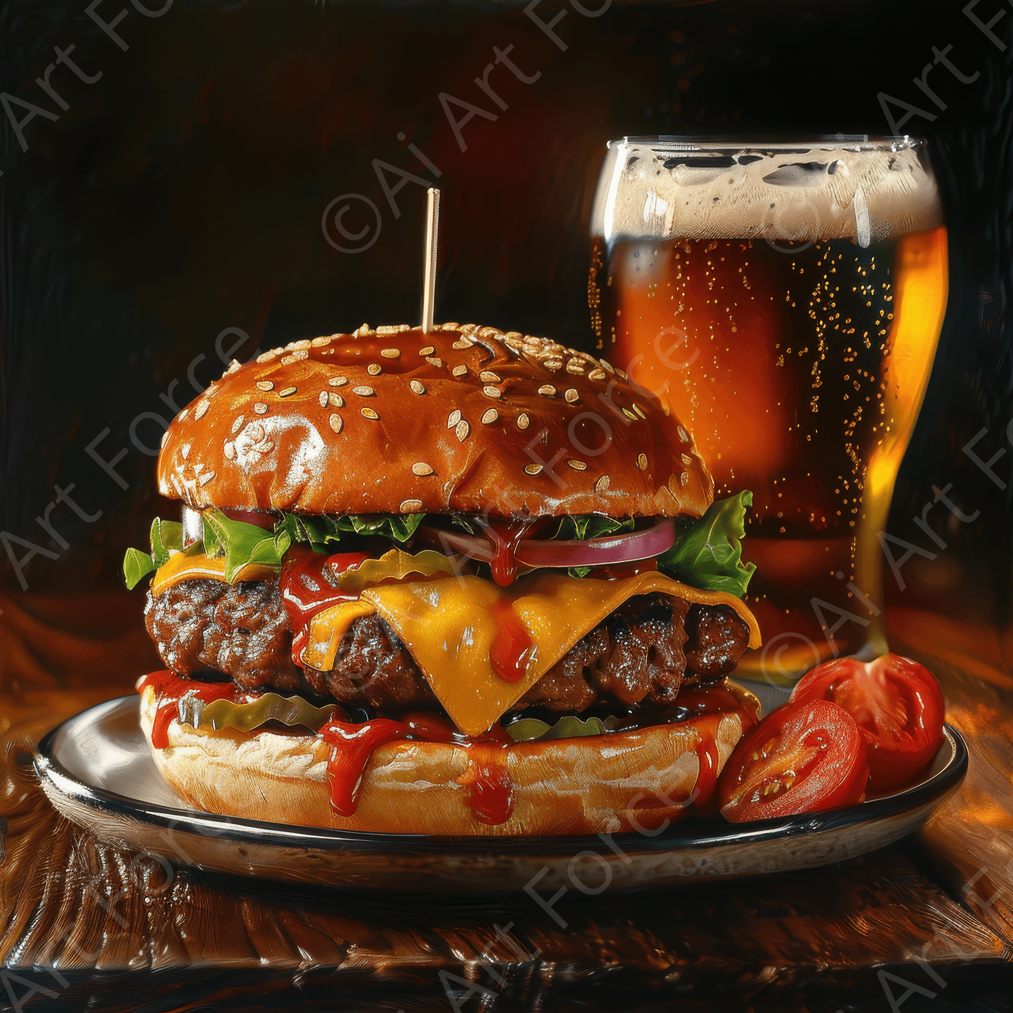 Digital Ai Artwork, of Mancave Art Juicy Burger, ideal for art enthusiasts and collectors.