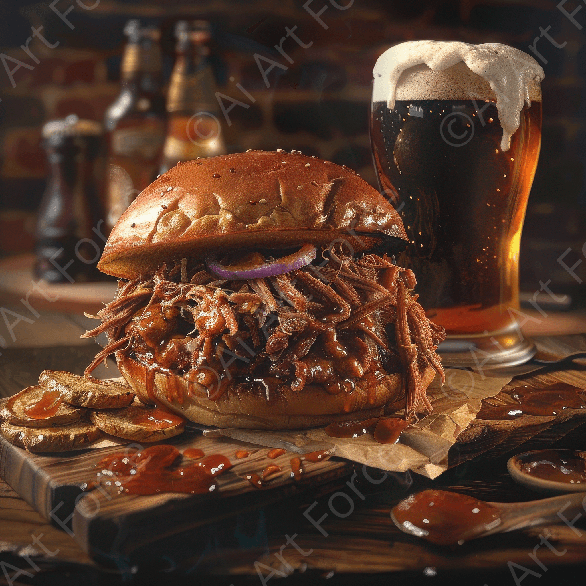 Digital Ai Artwork, of Mancave Art Juicy Pulled Pork, ideal for art enthusiasts and collectors.