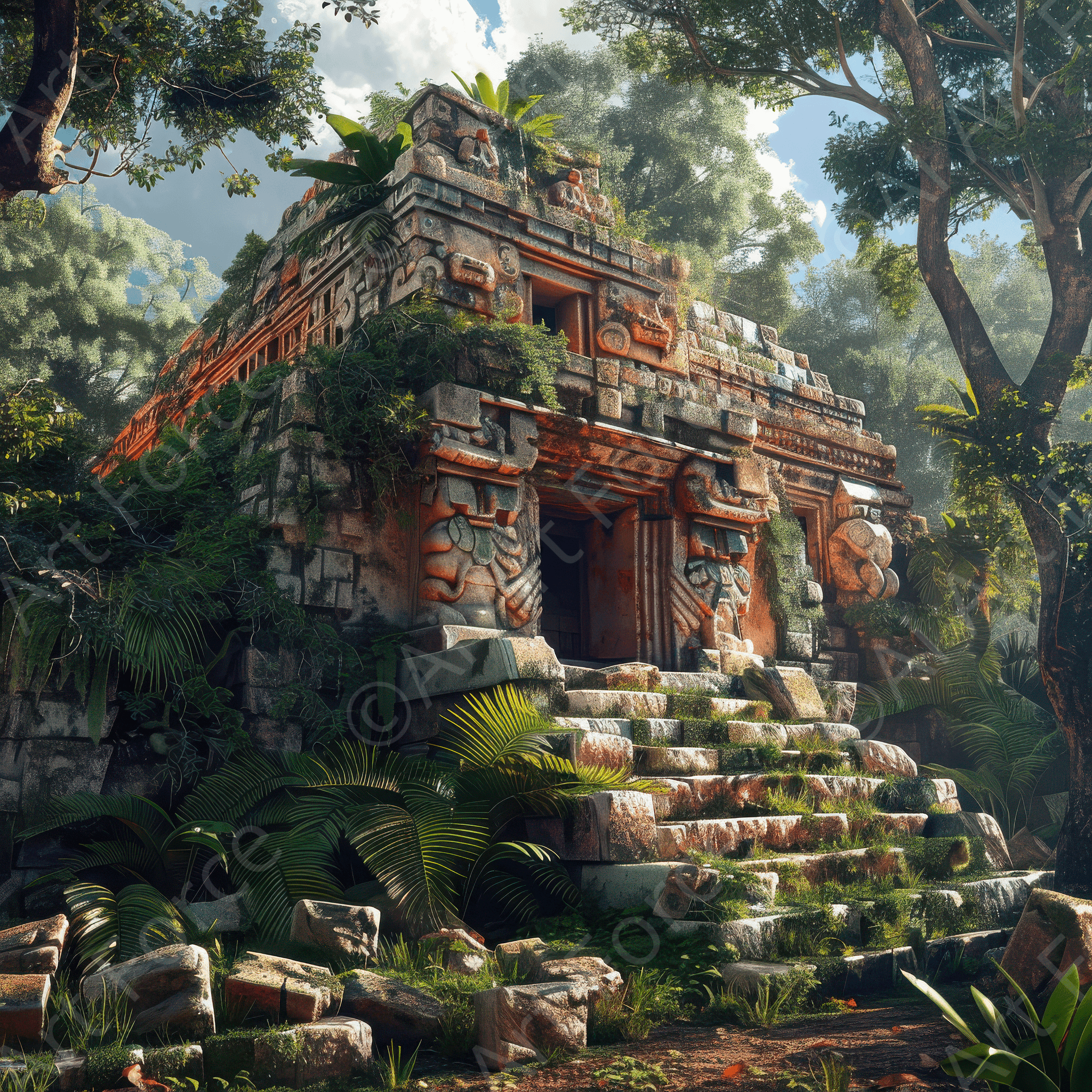 Digital Ai Artwork, of Mayan Historical site 1, ideal for art enthusiasts and collectors.