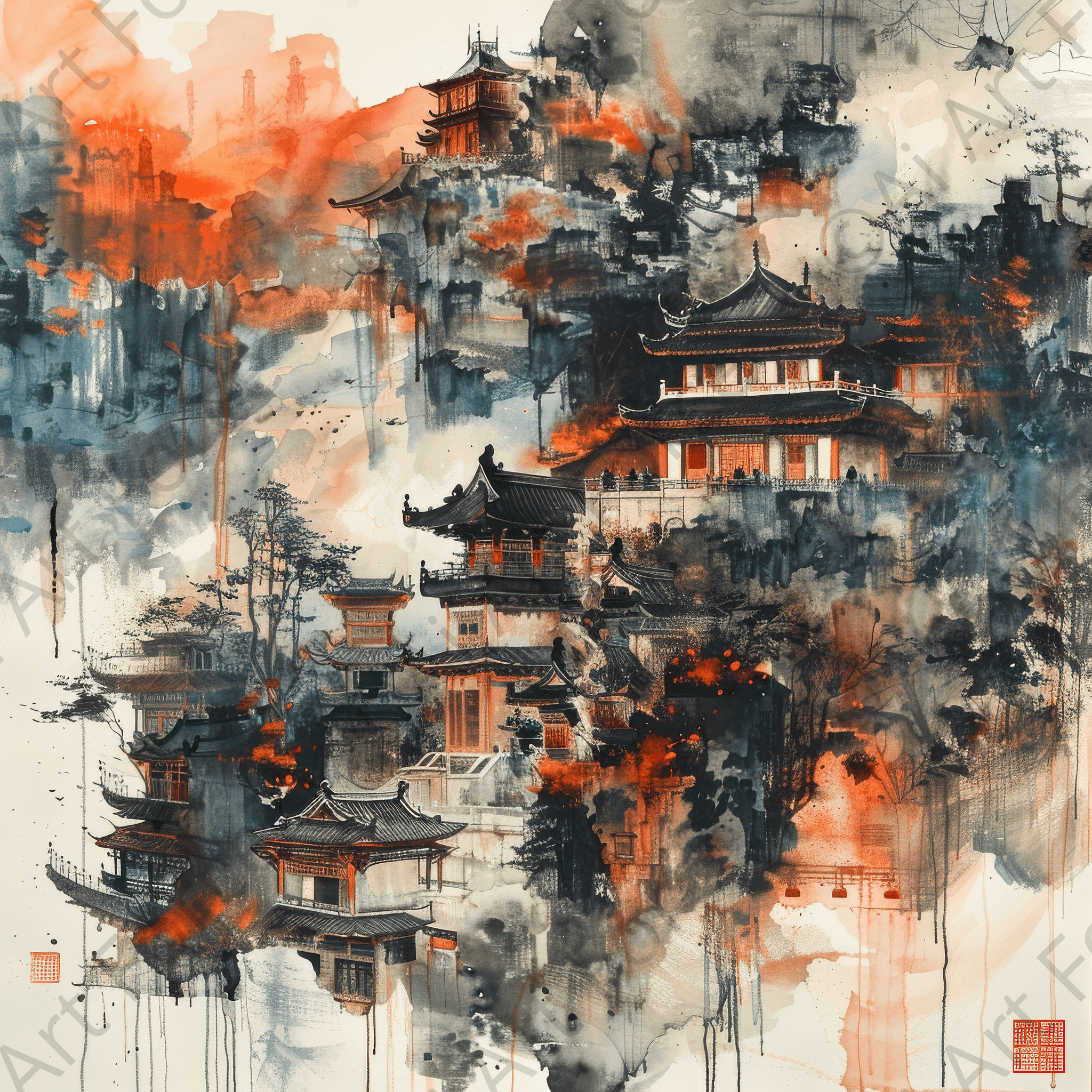Digital Ai Artwork, of Old culture of China in abstract style 3, ideal for art enthusiasts and collectors.