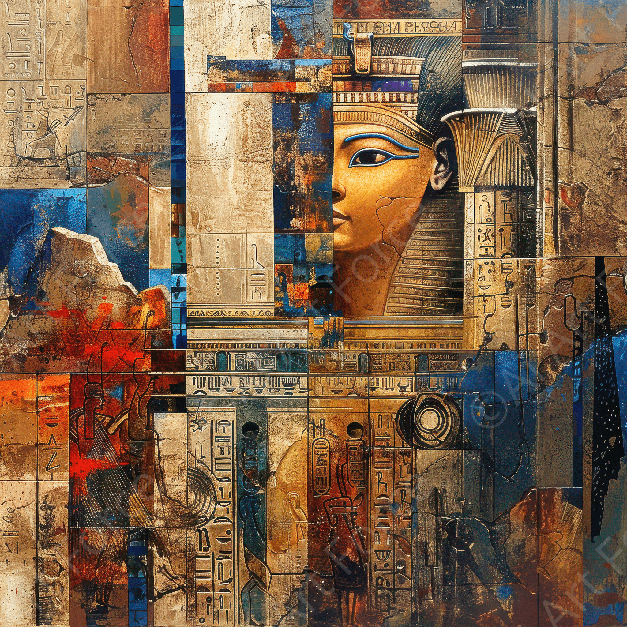 Digital Ai Artwork, of Old culture of Egypt in abstract style, ideal for art enthusiasts and collectors.