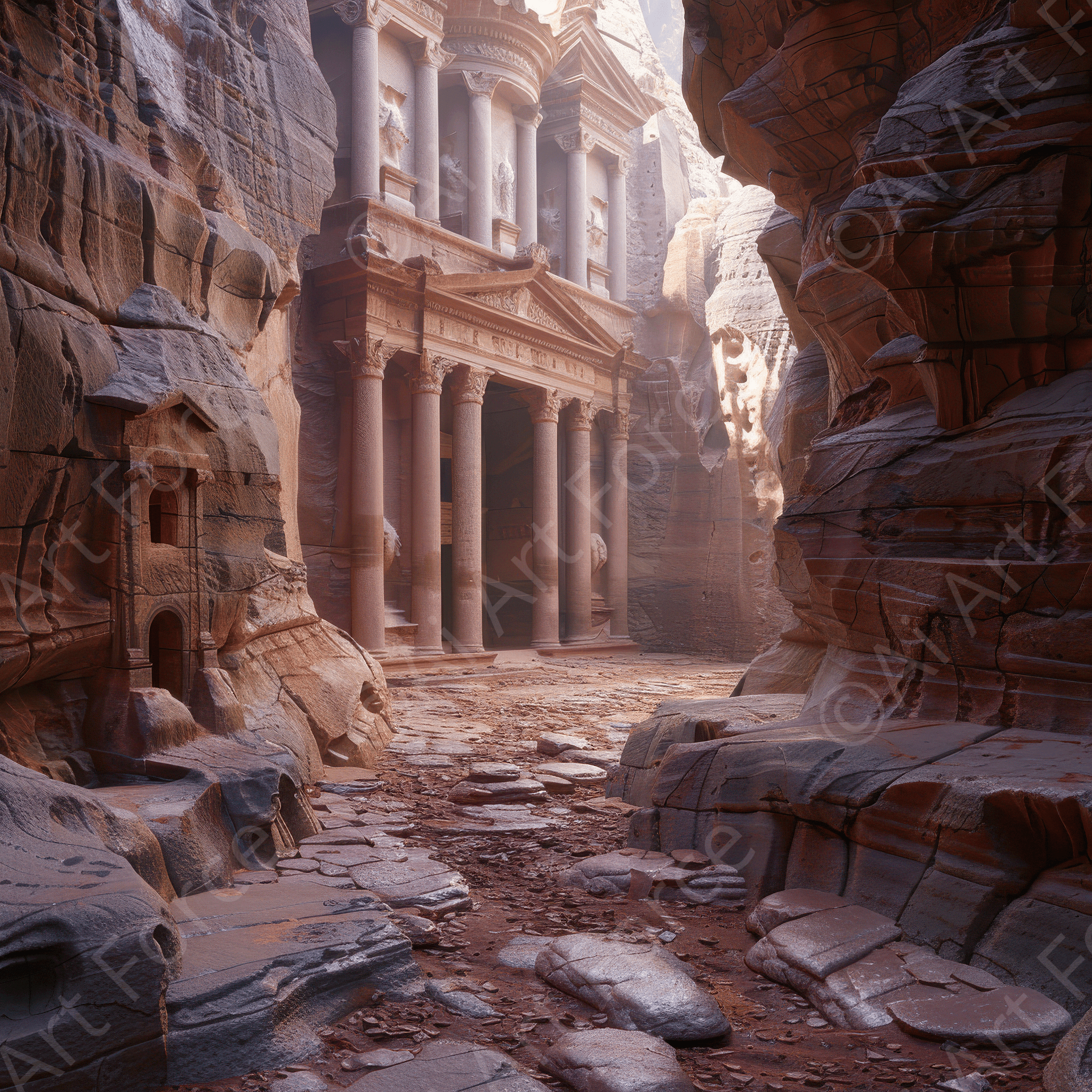 Digital Ai Artwork, of Petra Historical site, ideal for art enthusiasts and collectors.