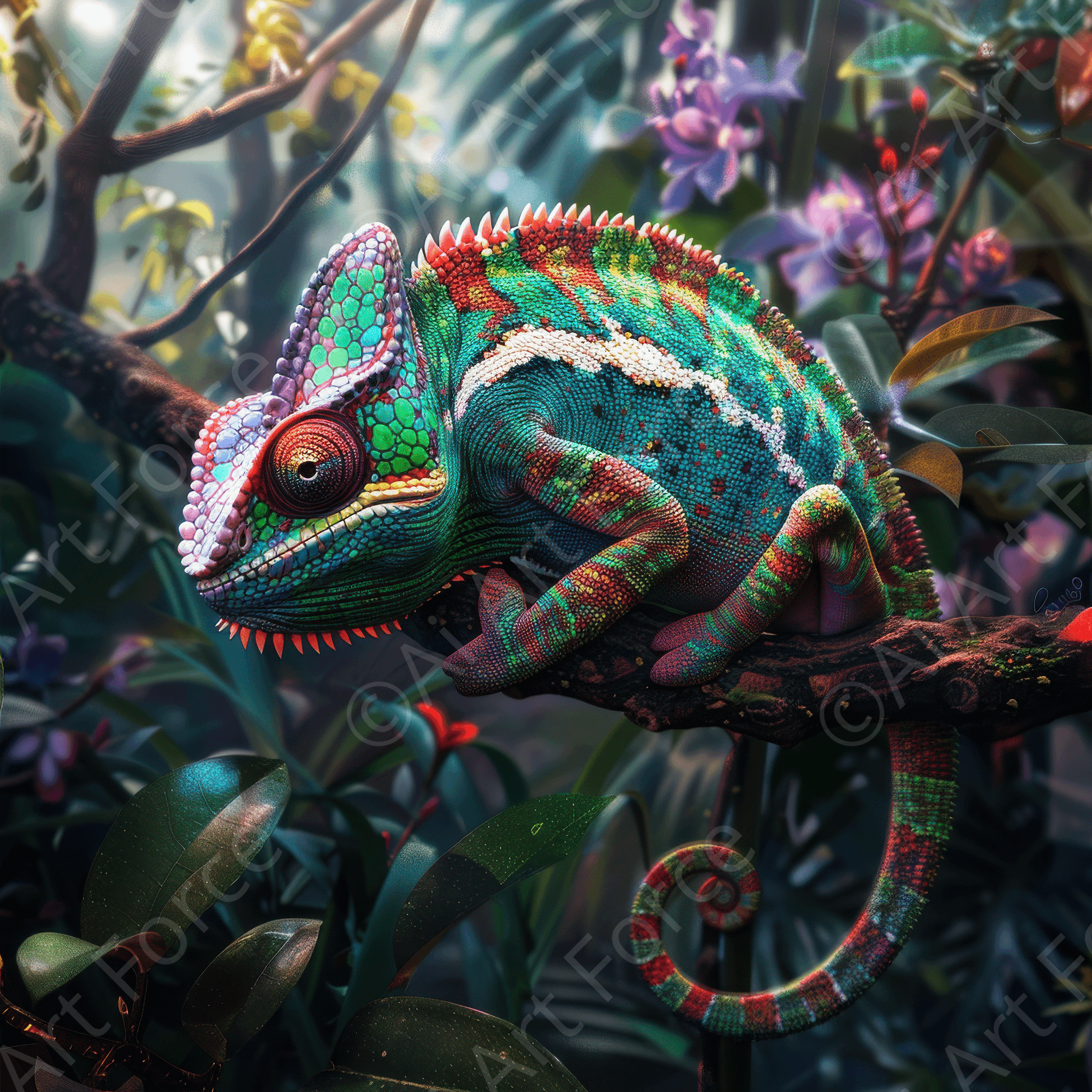Digital Ai Artwork, of Rough Nature Cameleon, ideal for art enthusiasts and collectors.