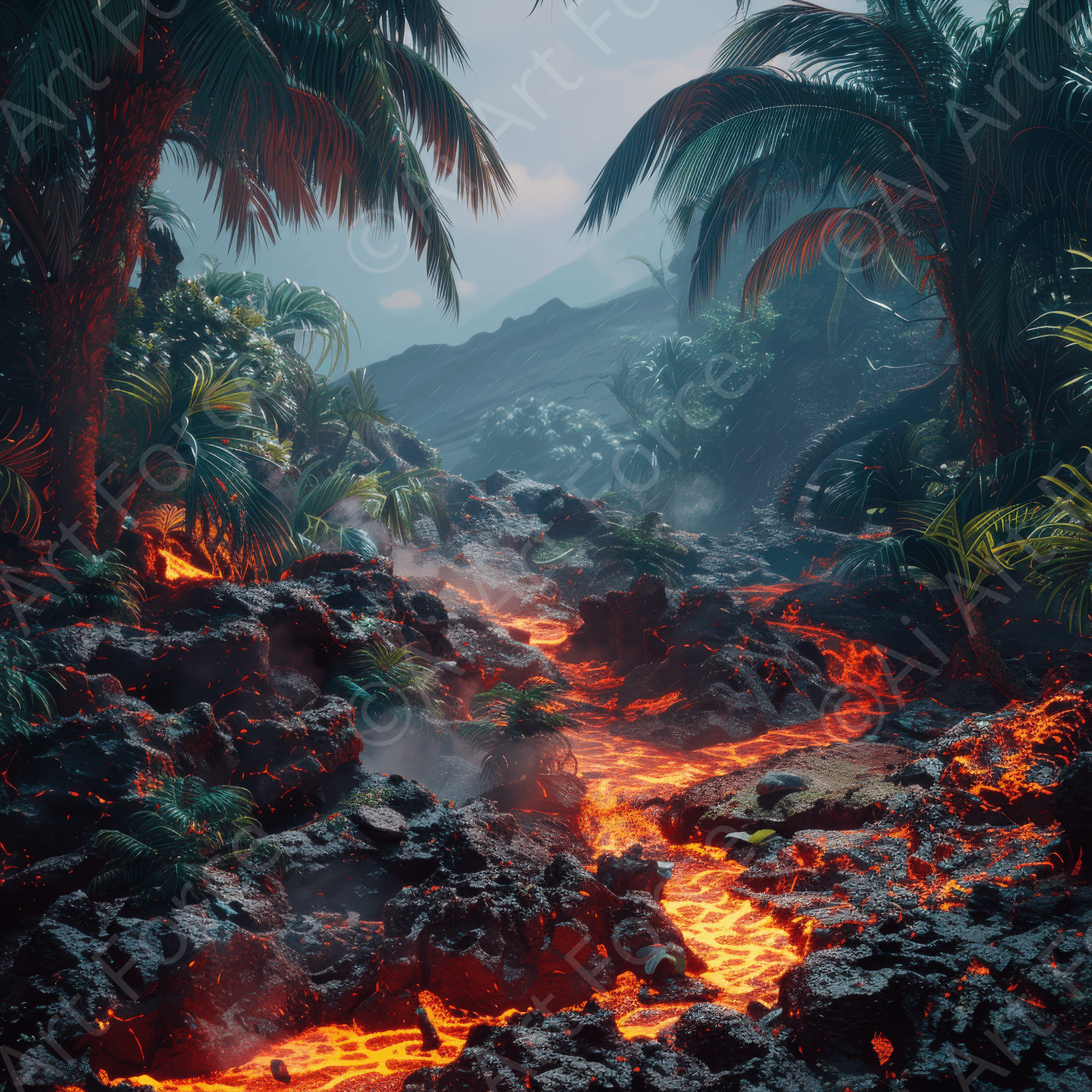 Digital Ai Artwork, of Rough Nature Hawaii 3, ideal for art enthusiasts and collectors.