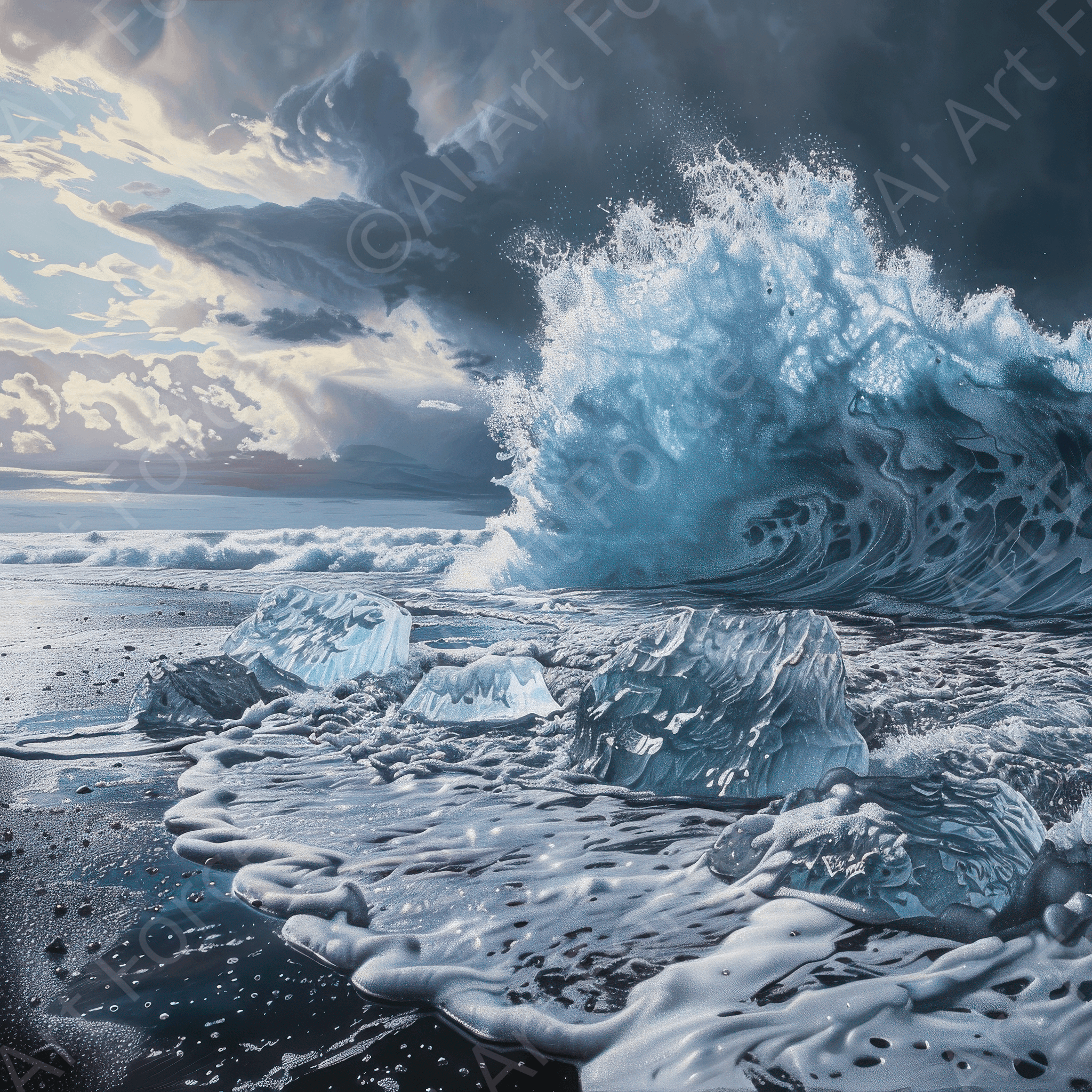 Digital Ai Artwork, of Rough Nature Iceland, ideal for art enthusiasts and collectors.