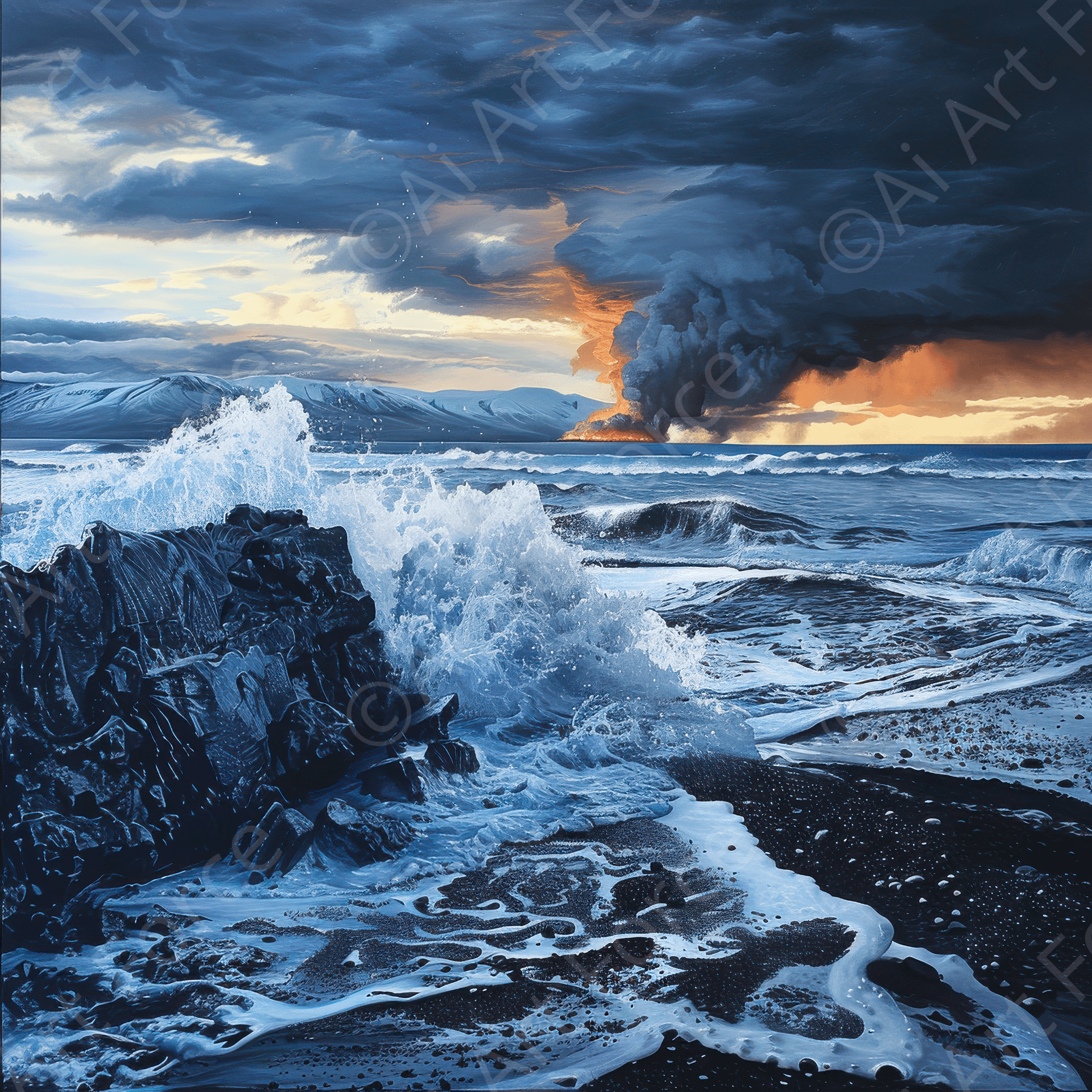 Digital Ai Artwork, of Rough Nature Iceland 2, ideal for art enthusiasts and collectors.