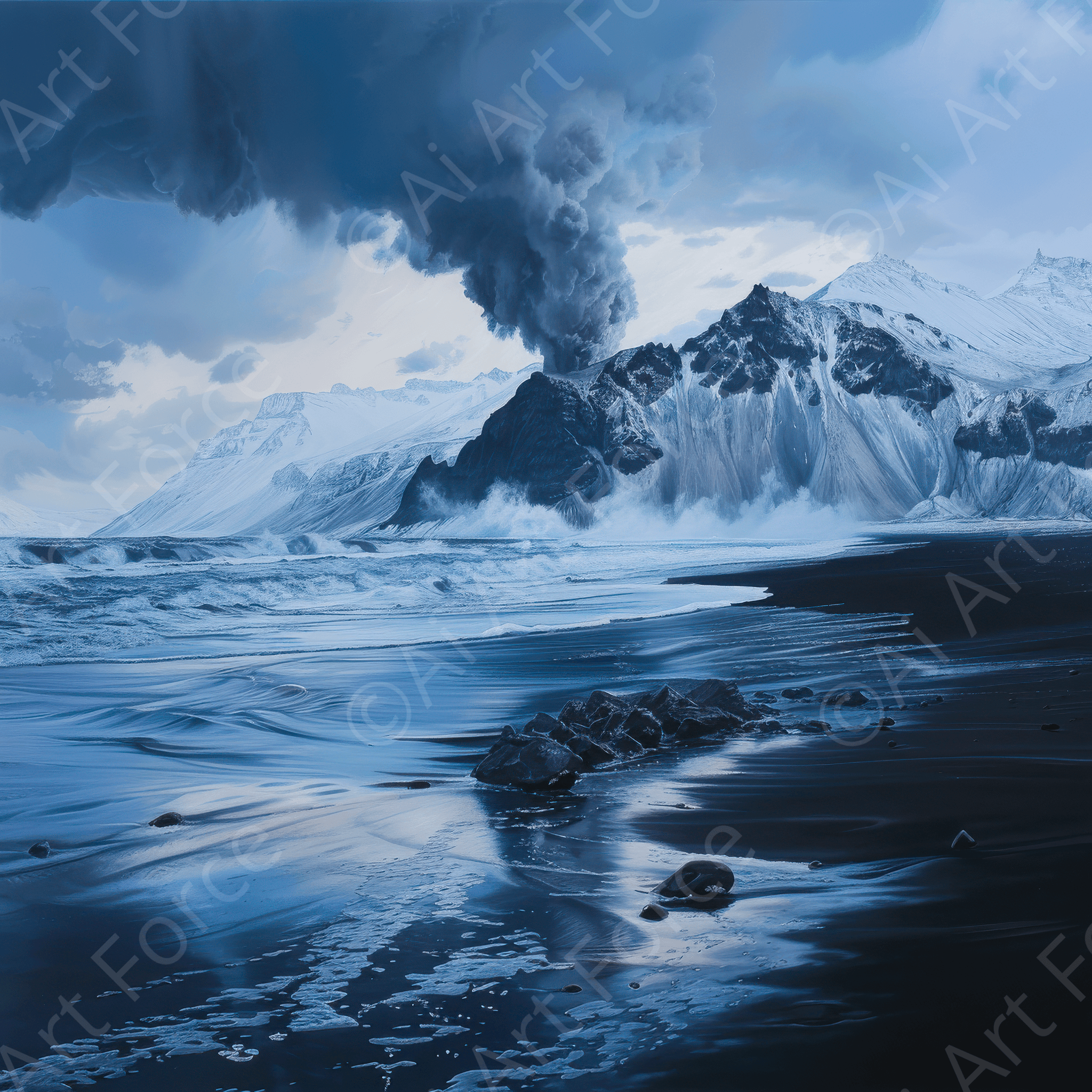 Digital Ai Artwork, of Rough Nature Iceland 3, ideal for art enthusiasts and collectors.
