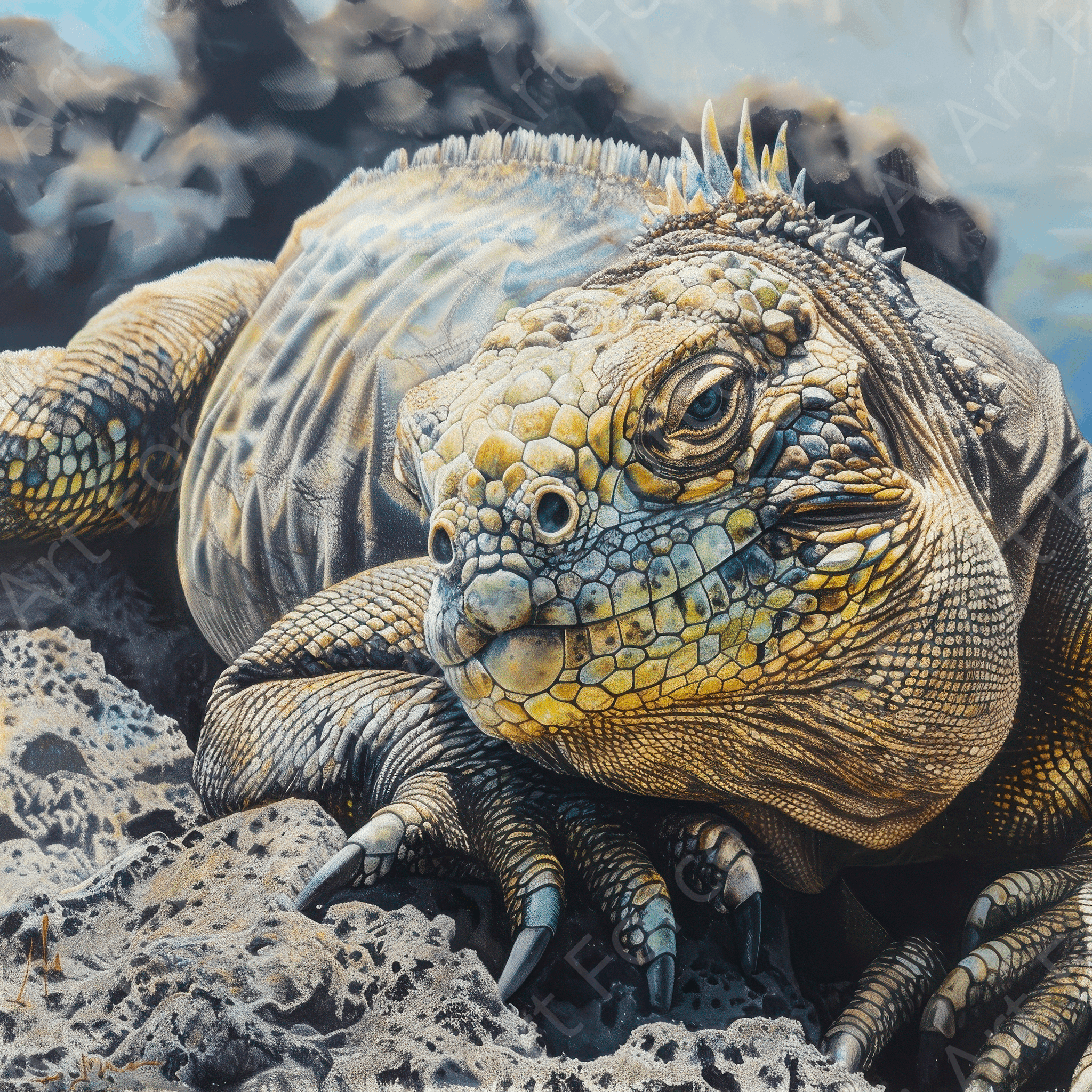 Digital Ai Artwork, of Rough Nature Iguana Galapagos, ideal for art enthusiasts and collectors.
