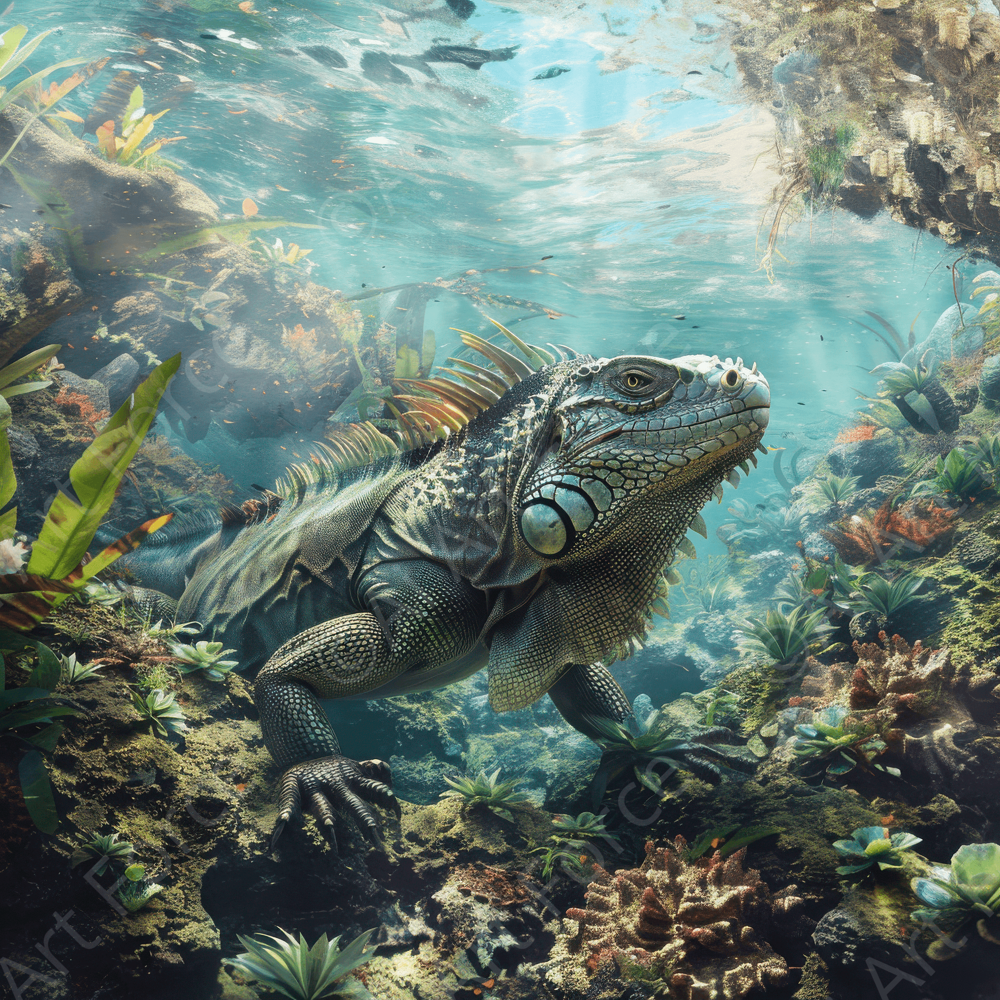 Digital Ai Artwork, of Rough Nature Iguana Galapagos 2, ideal for art enthusiasts and collectors.