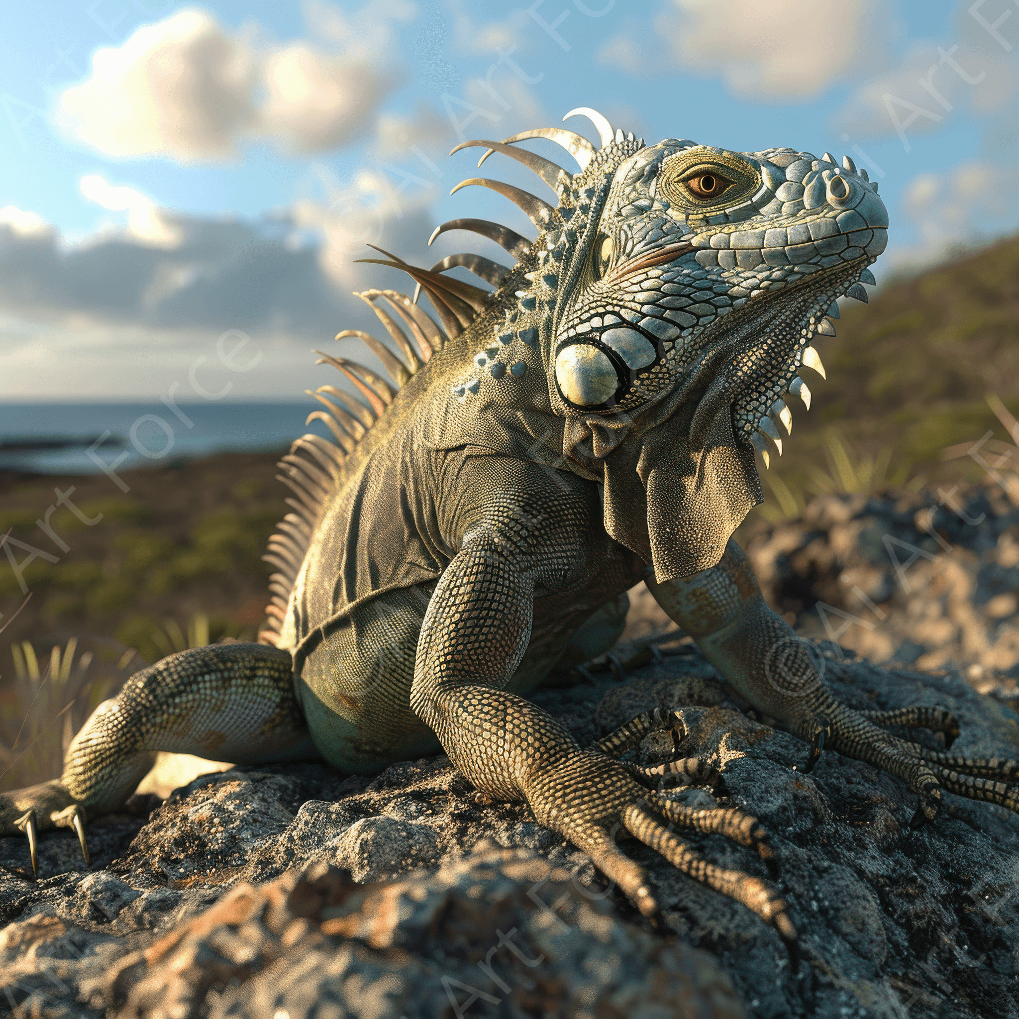 Digital Ai Artwork, of Rough Nature Iguana Galapagos 3, ideal for art enthusiasts and collectors.