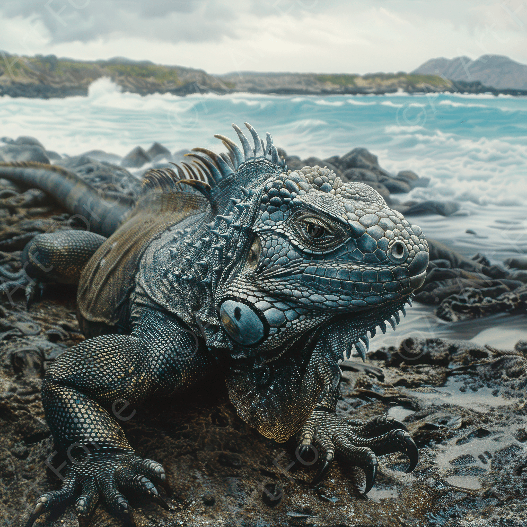 Digital Ai Artwork, of Rough Nature Iguana Galapagos 4, ideal for art enthusiasts and collectors.
