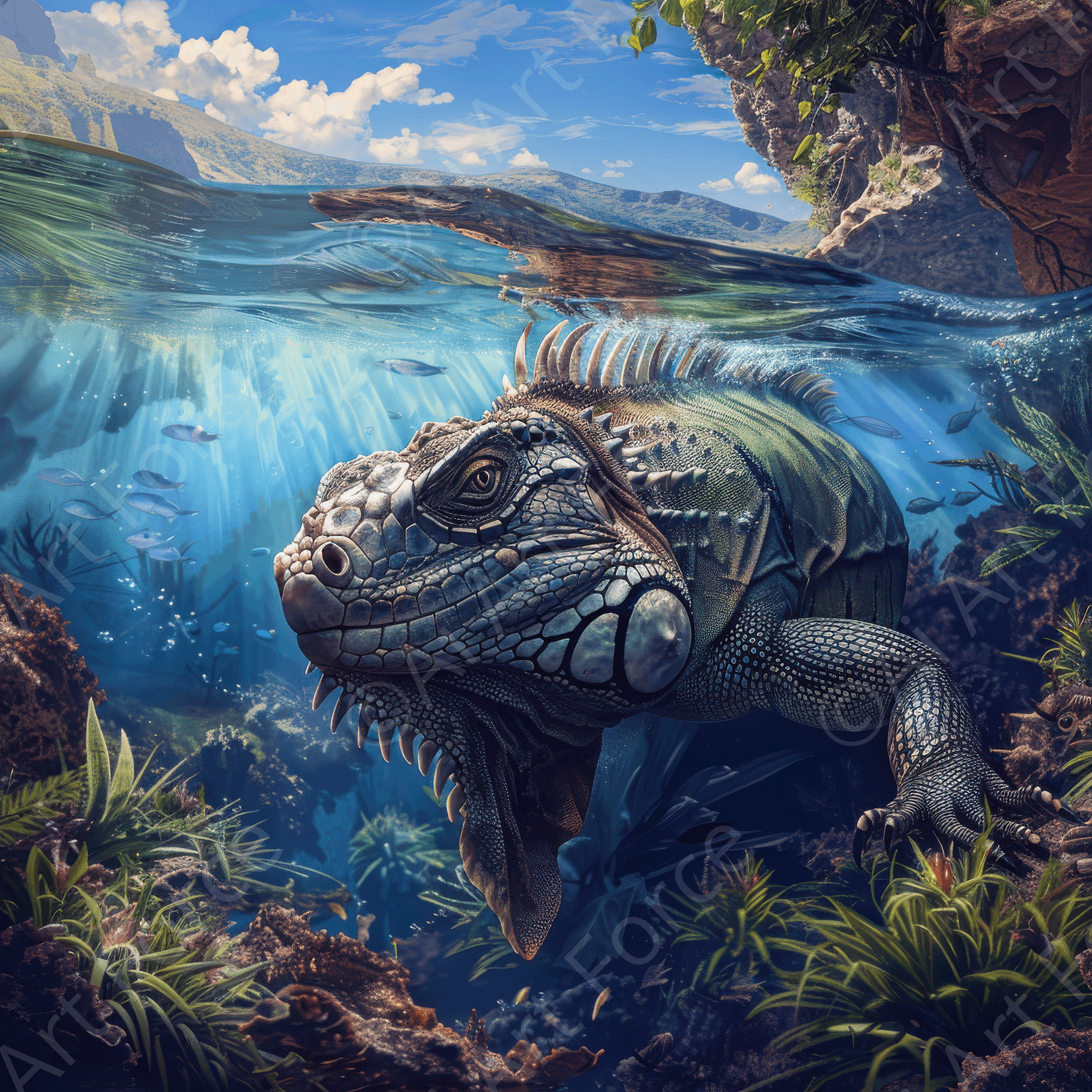 Digital Ai Artwork, of Rough Nature Iguana Galapagos 5, ideal for art enthusiasts and collectors.