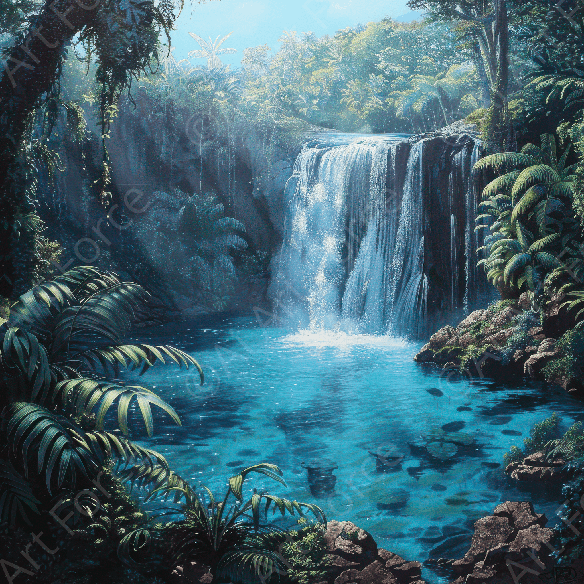Digital Ai Artwork, of Rough Nature Jungle Paradise, ideal for art enthusiasts and collectors.