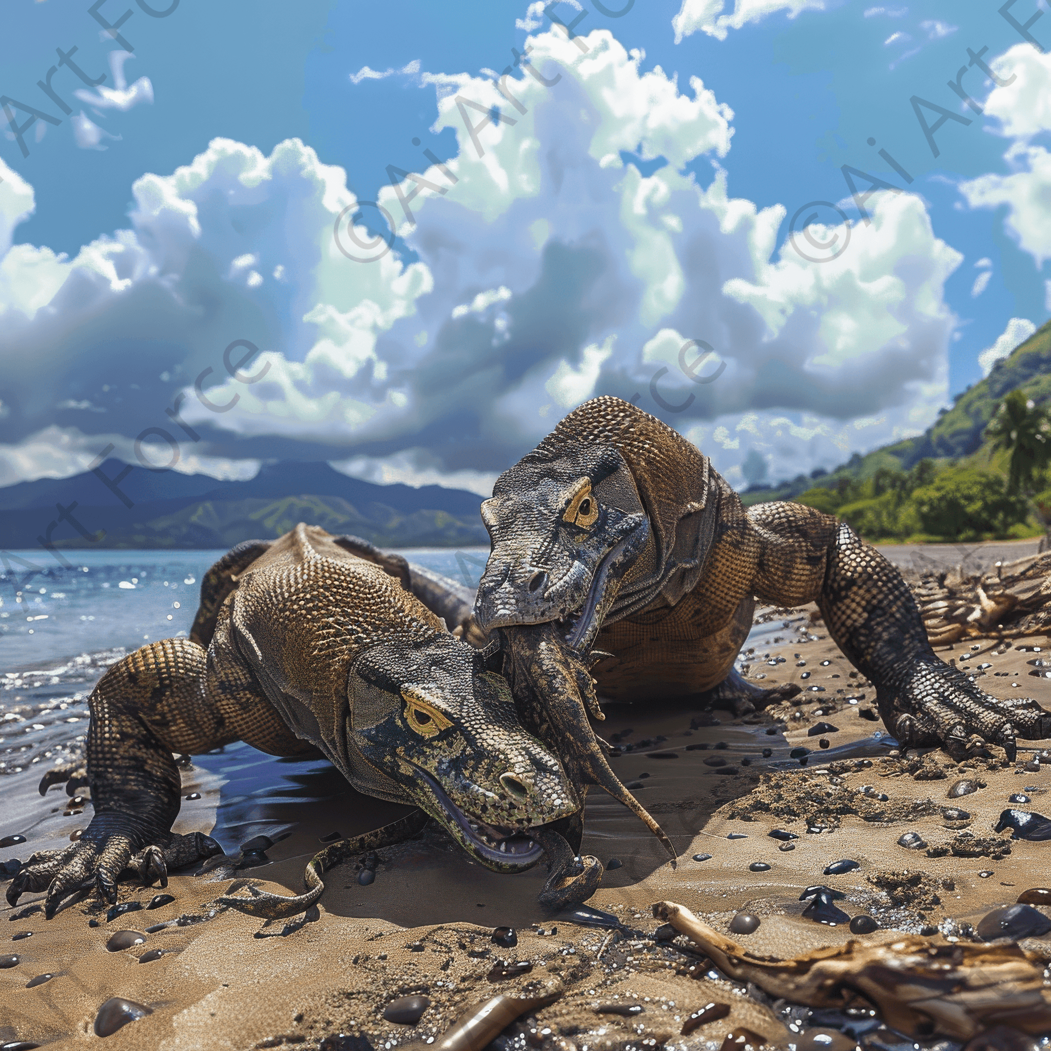 Digital Ai Artwork, of Rough Nature Komodo Dragon, ideal for art enthusiasts and collectors.