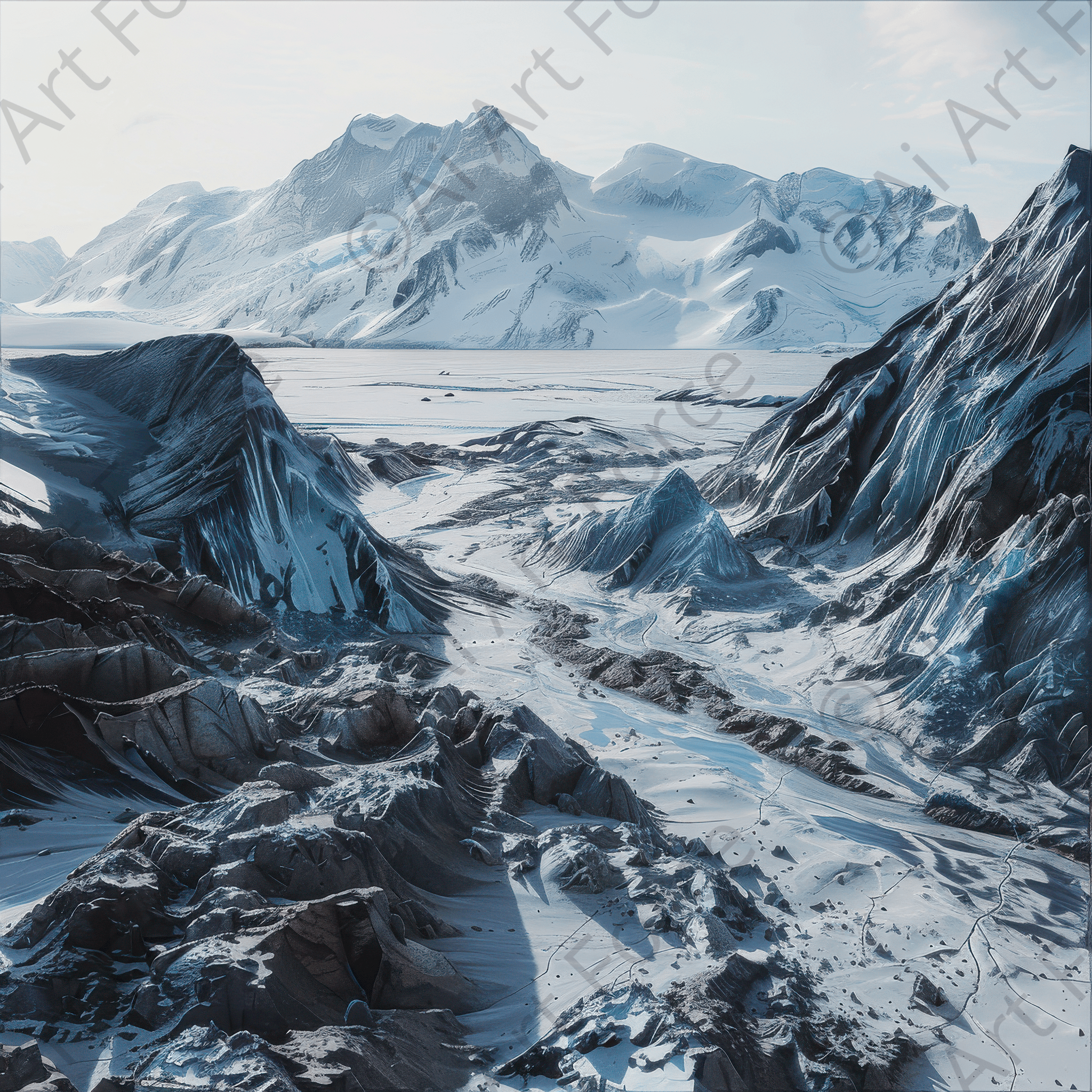 Digital Ai Artwork, of Rough Nature Mountains Antartica, ideal for art enthusiasts and collectors.