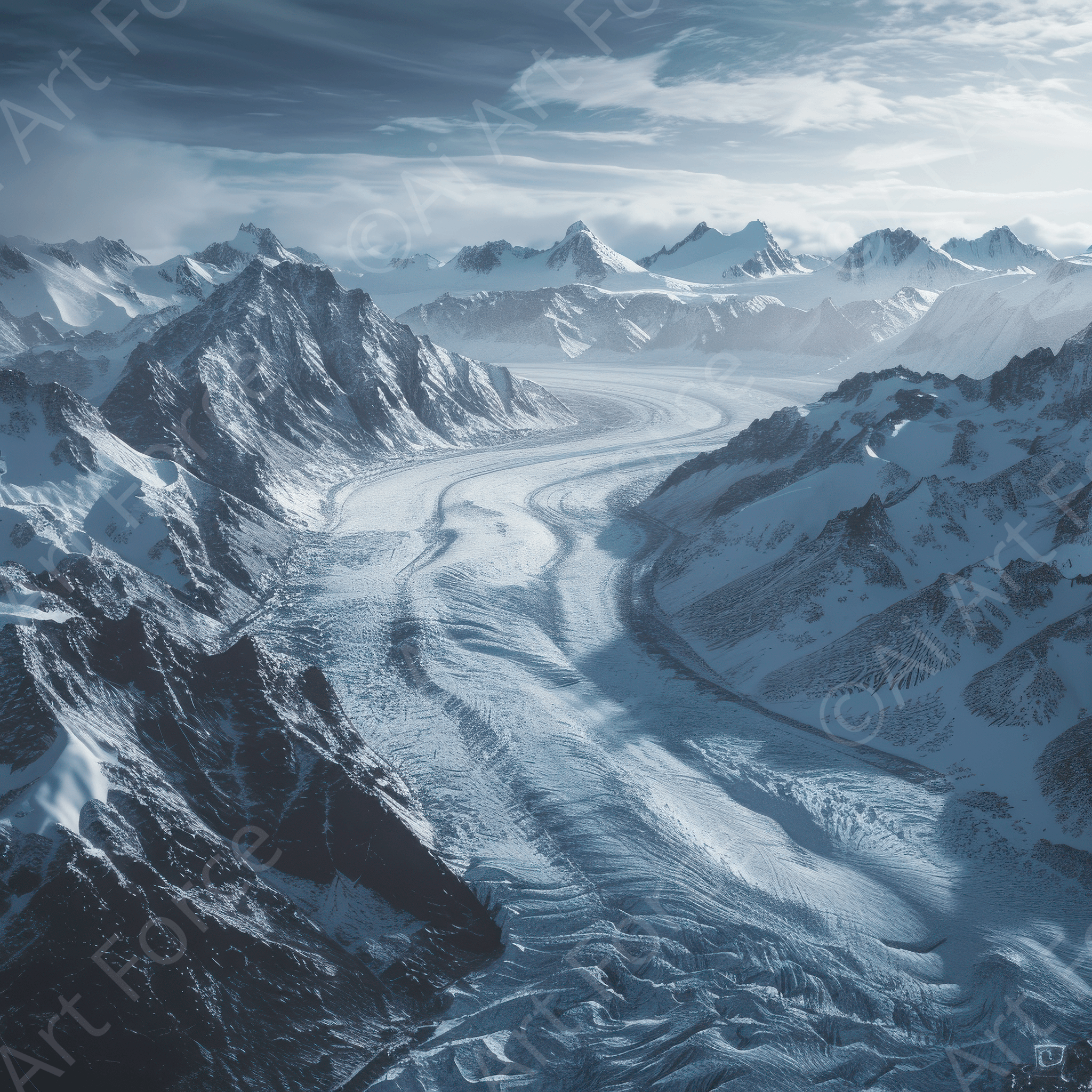 Digital Ai Artwork, of Rough Nature Mountains Arctic, ideal for art enthusiasts and collectors.