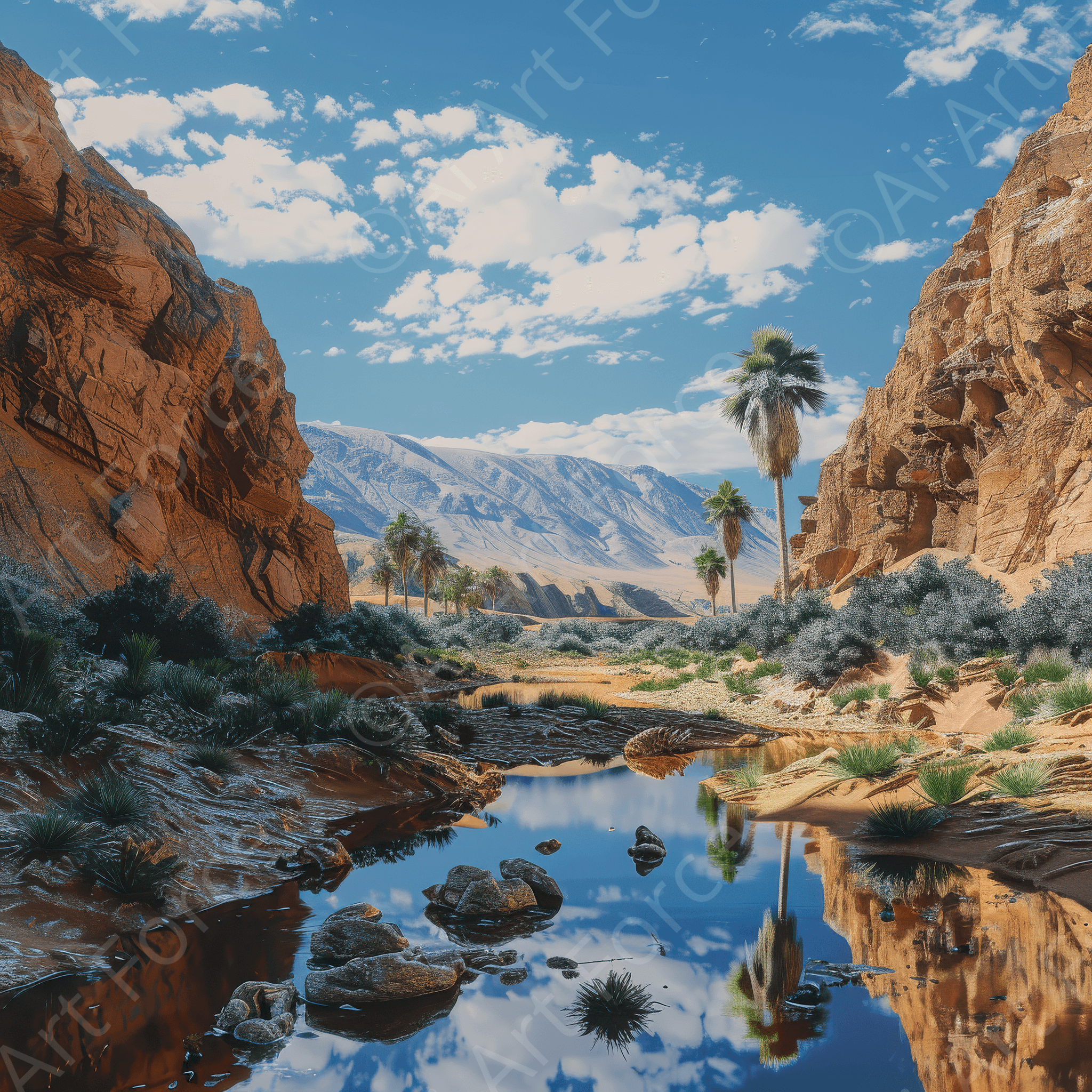 Digital Ai Artwork, of Rough Nature Oasis Desert, ideal for art enthusiasts and collectors.